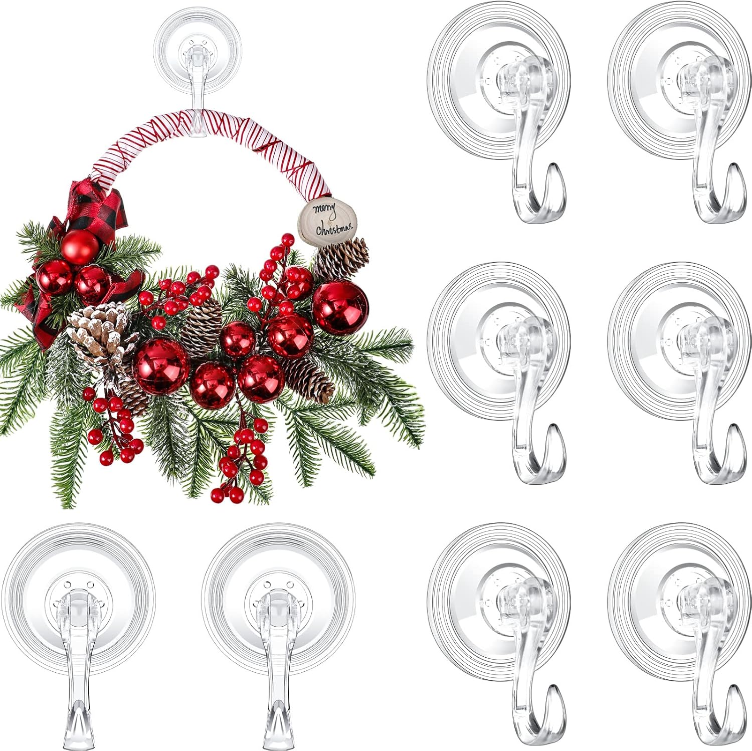 Yookeer Heavy Duty Suction Cup Wreath Hanger Hooks 8 Pcs