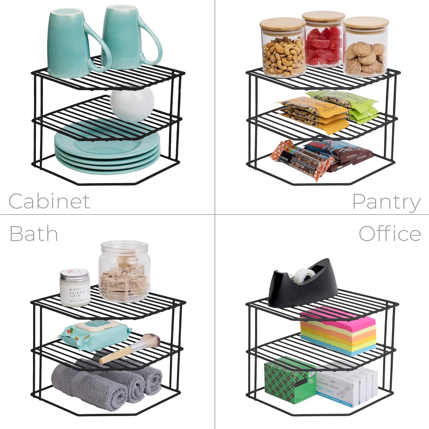 3-Tier Kitchen Corner Shelf Rack - Steel Frame - Black