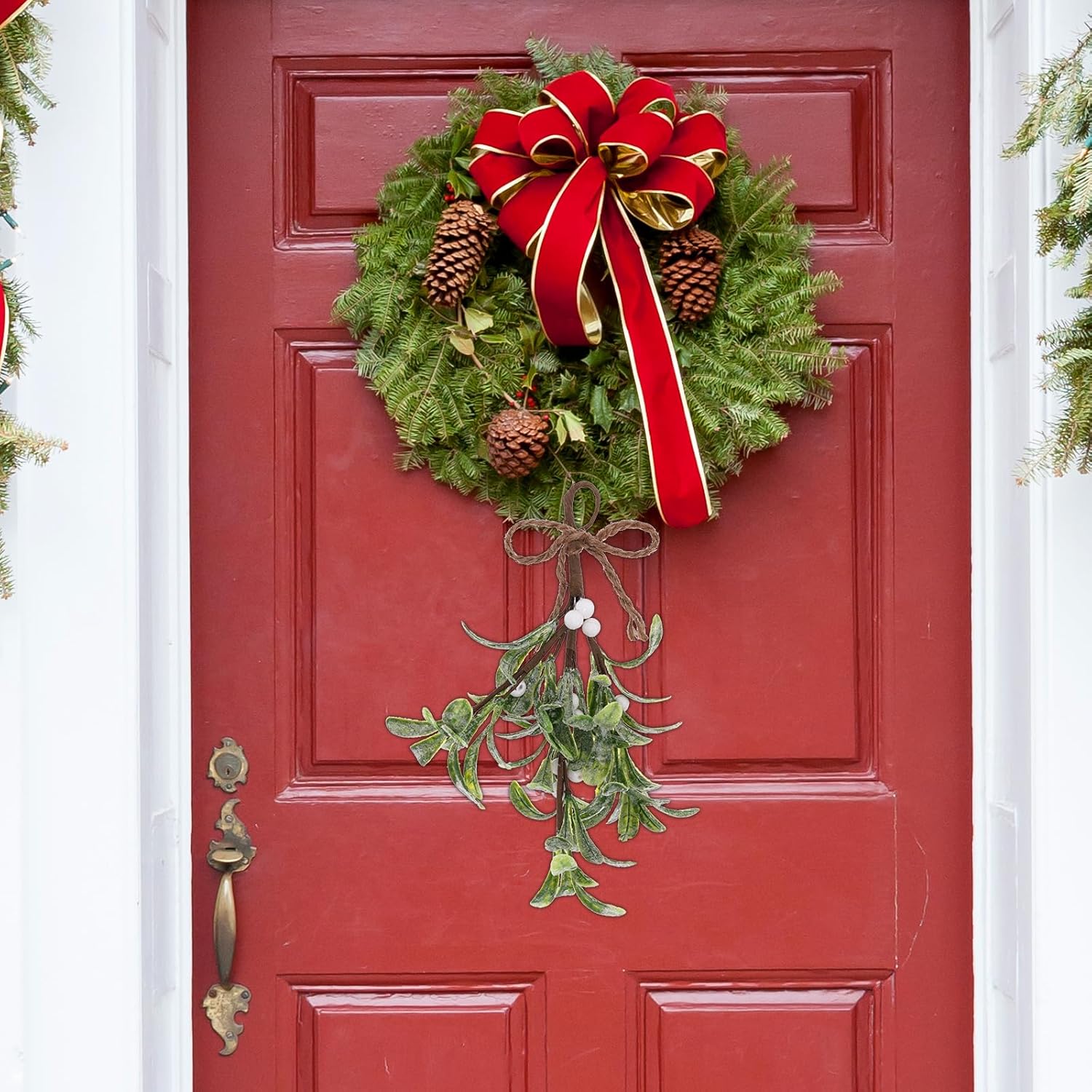 2 PCS Artificial Mistletoe Hanging Decor for Christmas