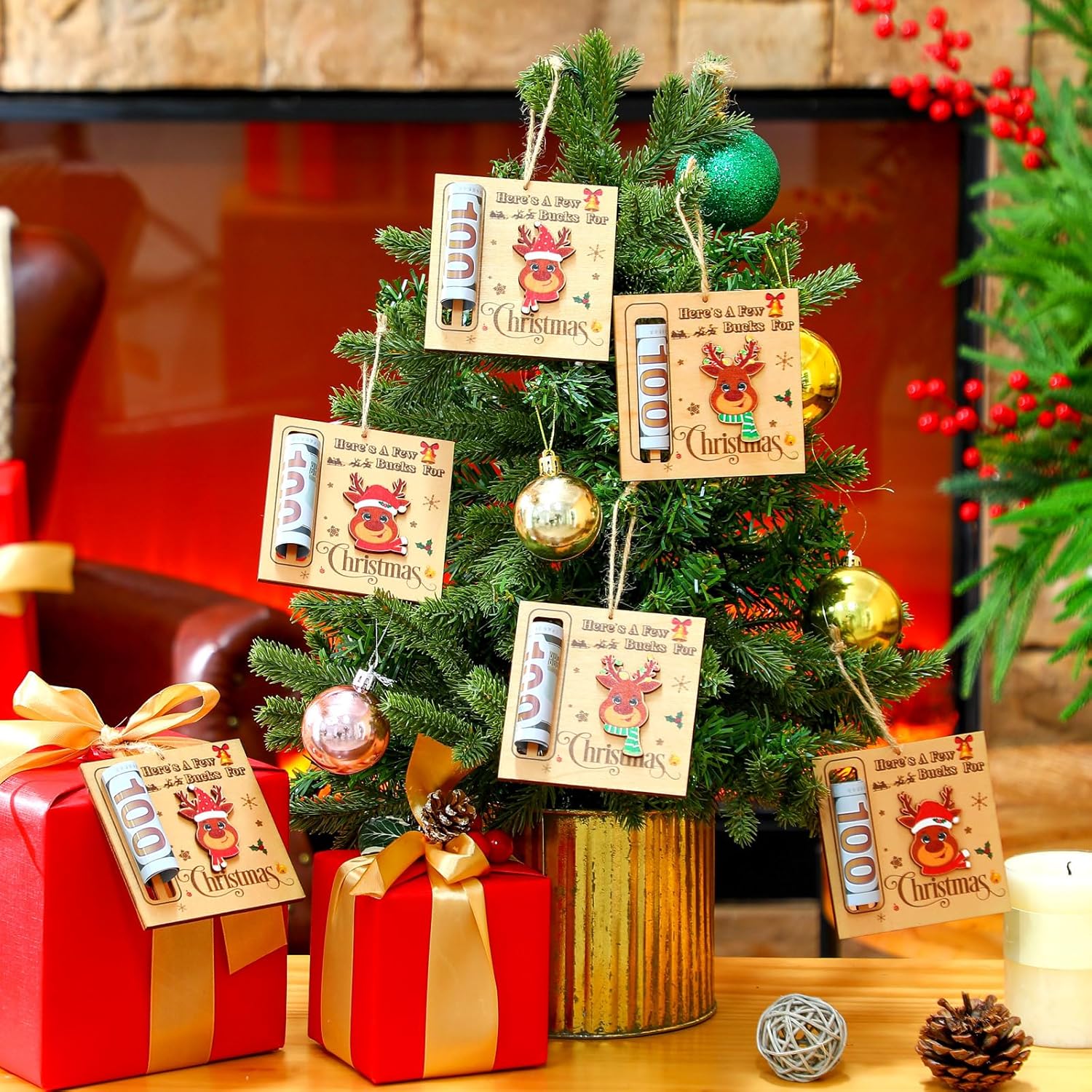 6 Pcs Wooden Christmas Money Holders for Party Favors