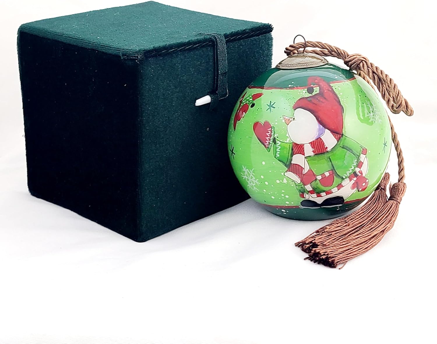Hand-Painted Glass Snowman Birds Ornament - Unique Artisan Decor
