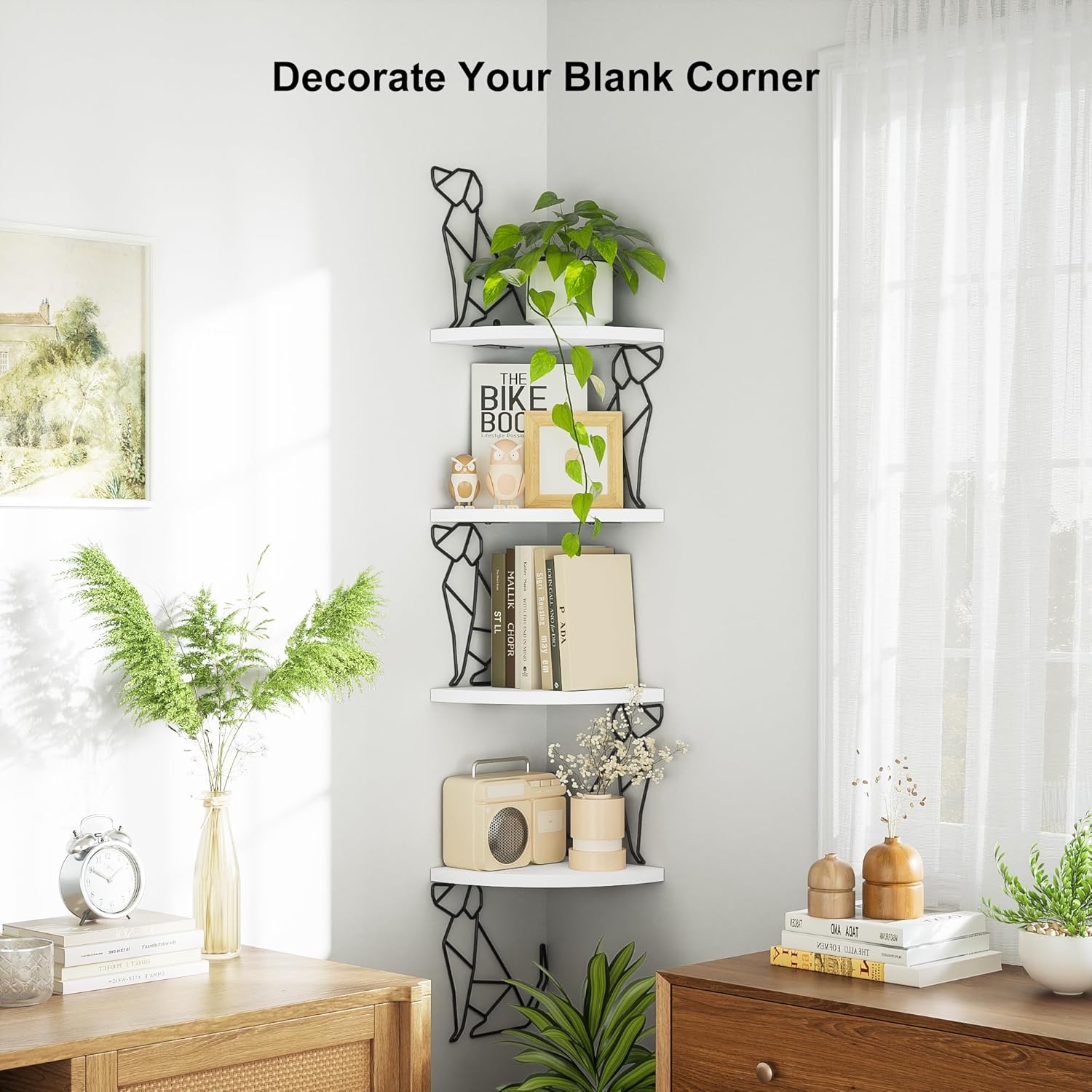 Alsonerbay White Corner Shelf Wall Mount 4 Tier