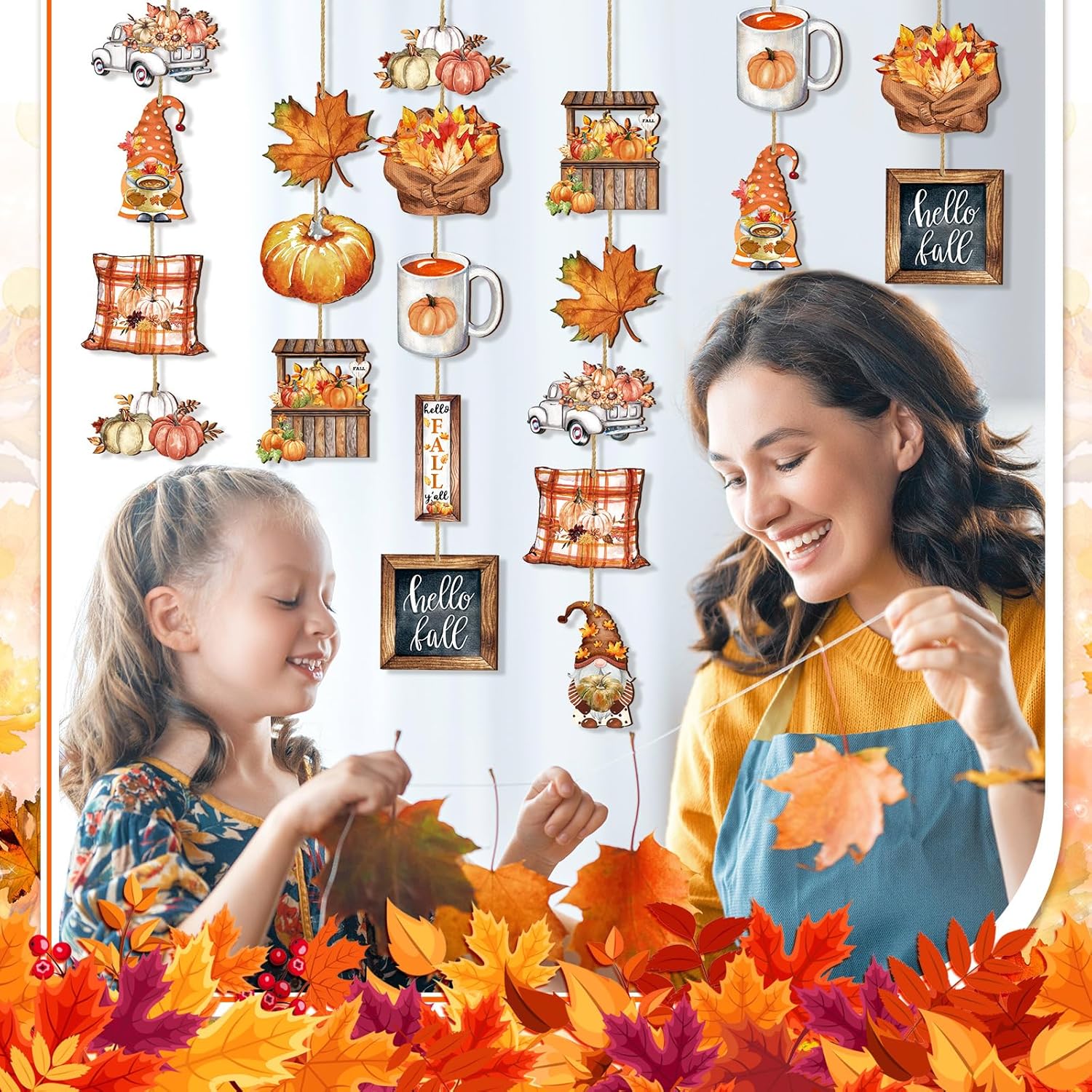Quzzil 36 Pcs Fall Wooden Hanging Ornaments Set