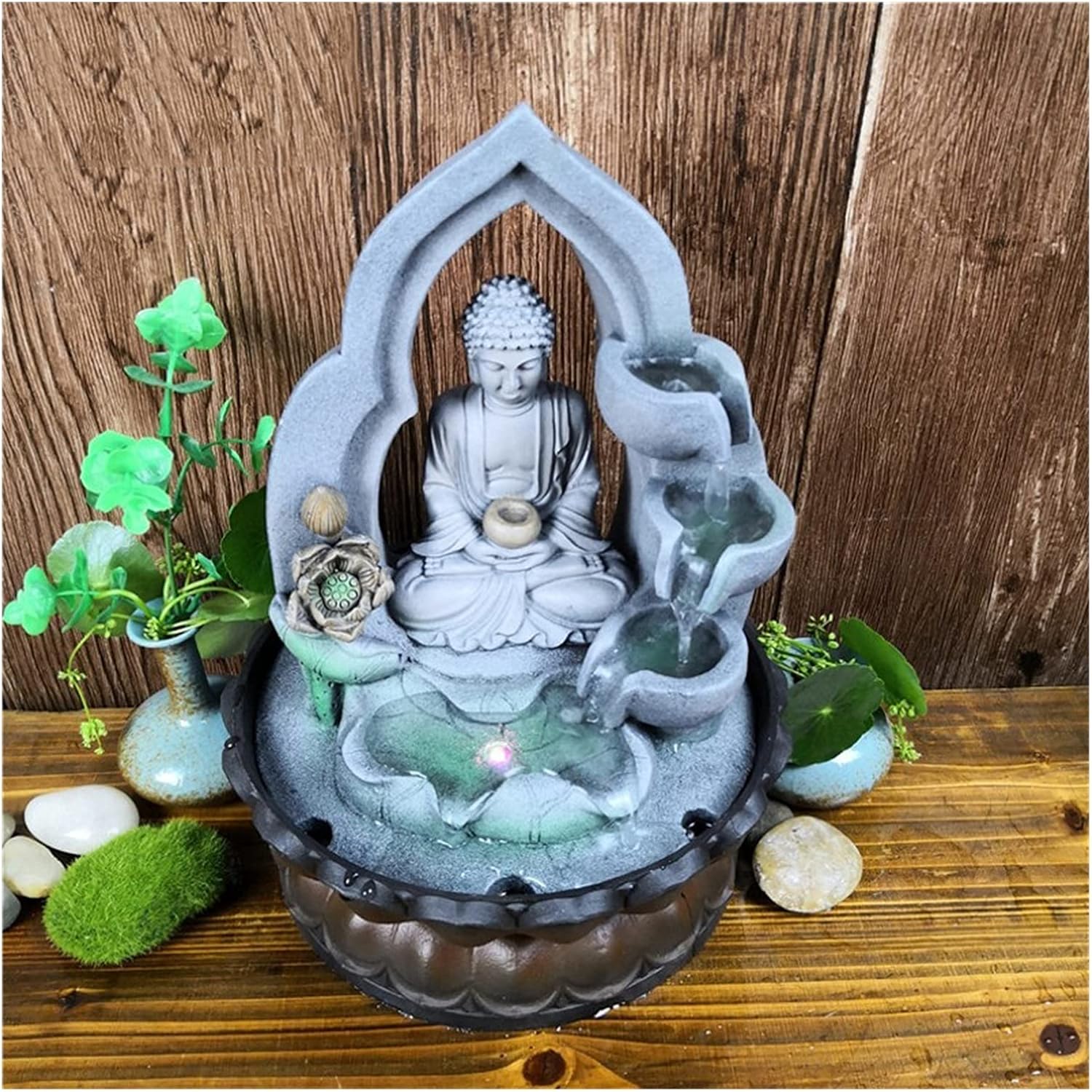 Buddha Tabletop Zen Fountain 3-Tiered Indoor Waterfall Decor