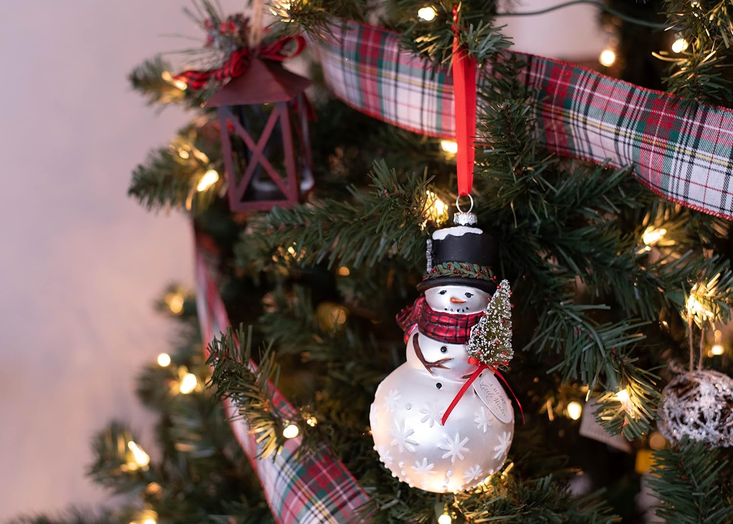 Classic White Snowman with Red Scarf Blown Glass Ornament