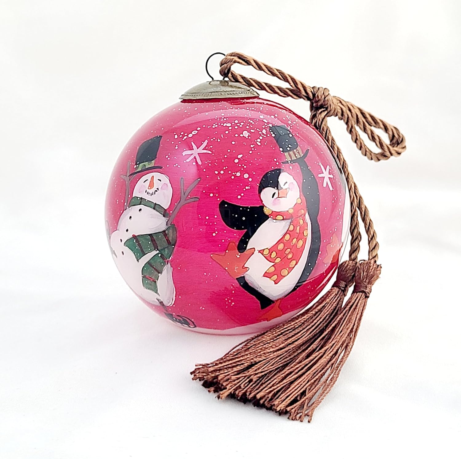 OKEA Snowman Penguin Dance Glass Ornament
