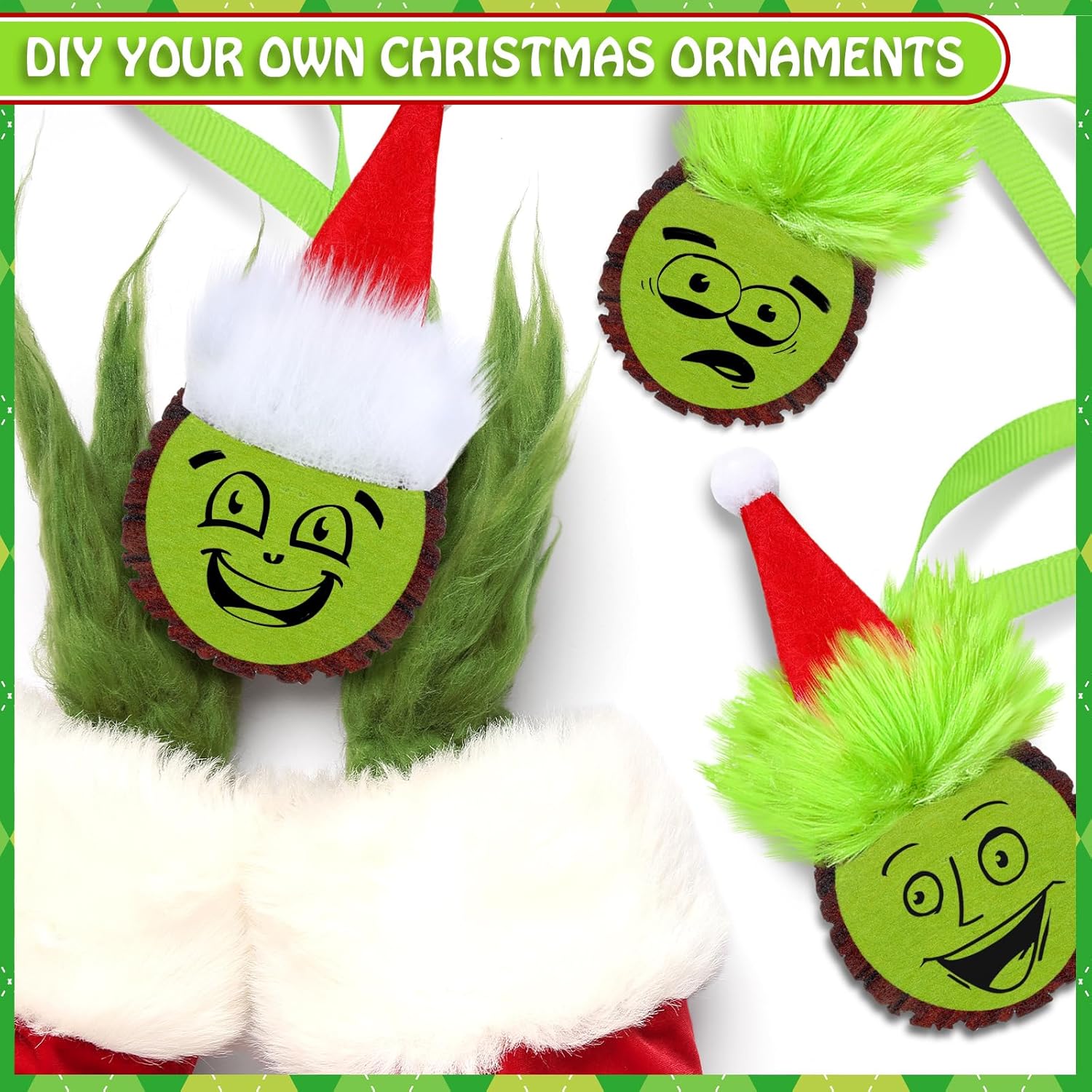 Shellwei 24 Pack Christmas Green Monster Ornaments
