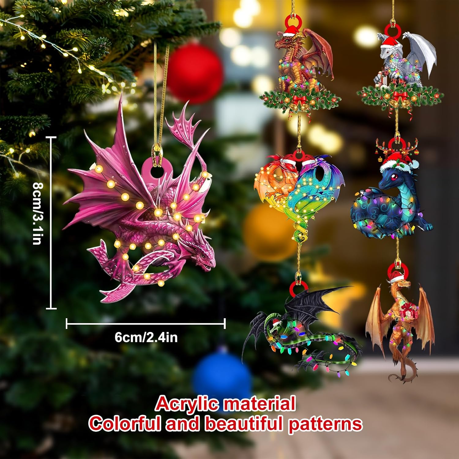 2024 Dragon Christmas Tree Ornaments - 32 Unique Acrylic Decorations