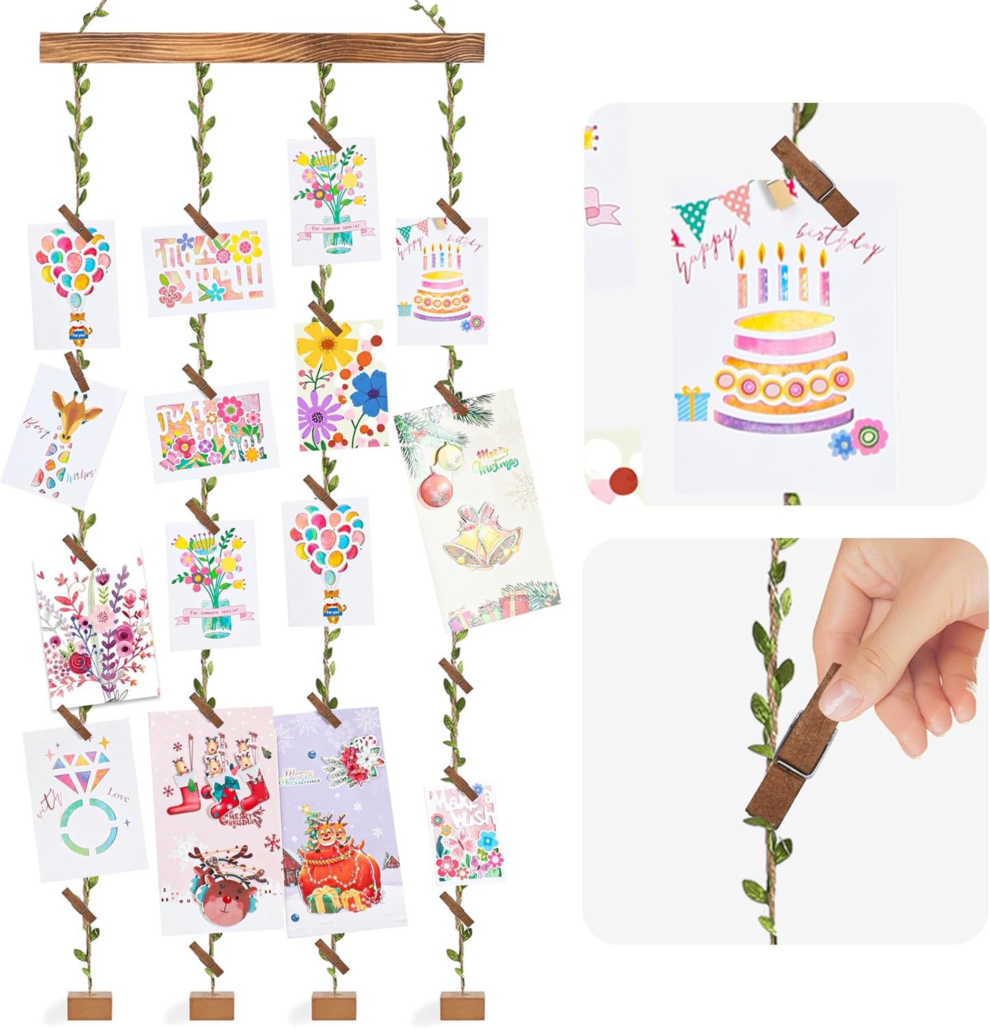 Wooden Hanging Photo Display with 20 Clips Wall Decor Frame