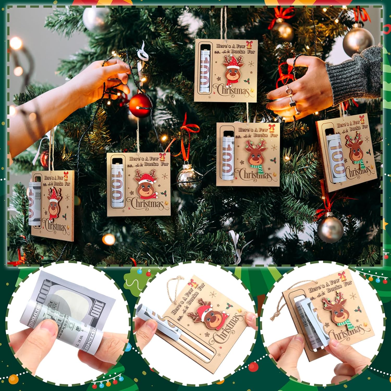 6 Pcs Wooden Christmas Money Holders for Party Favors