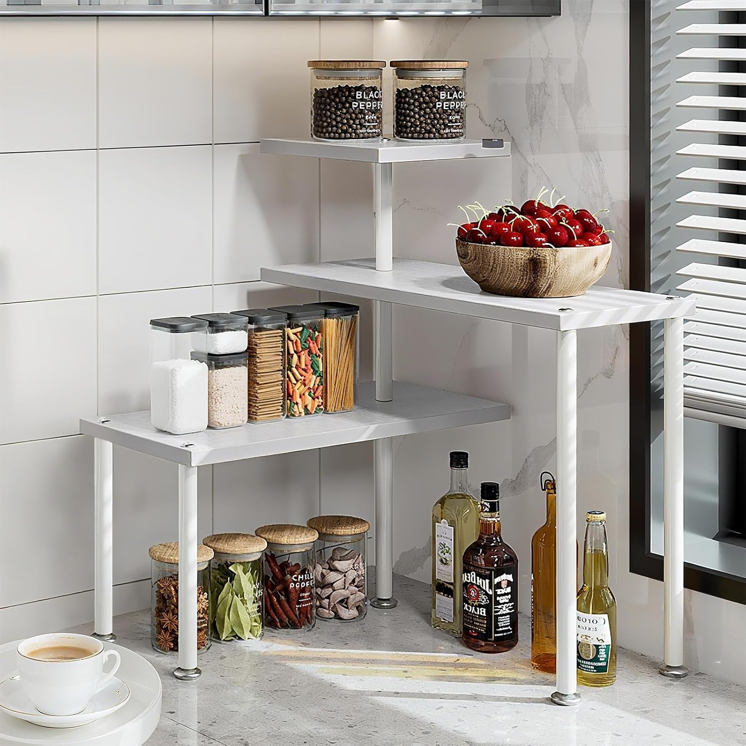 3 Tier Corner Shelf Organizer for Kitchen Bathroom White