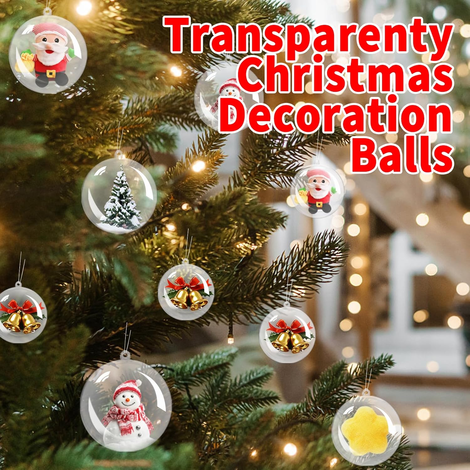 50 Pcs Clear Plastic Fillable Ornaments for Christmas Decor