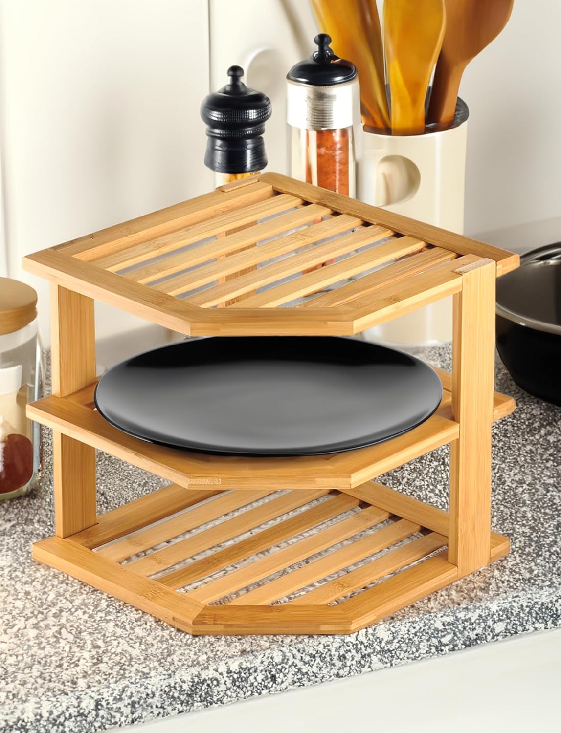 RoyalHouse Bamboo 3-Tier Corner Shelf Organizer