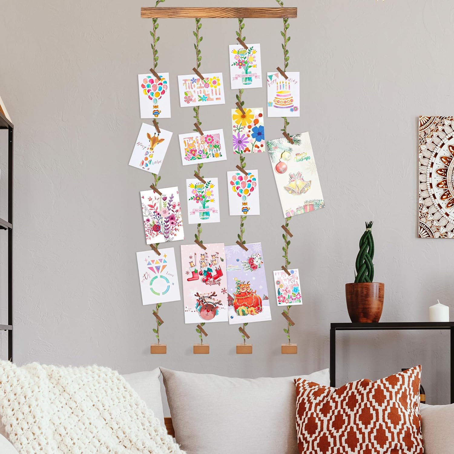 Wooden Hanging Photo Display with 20 Clips Wall Decor Frame