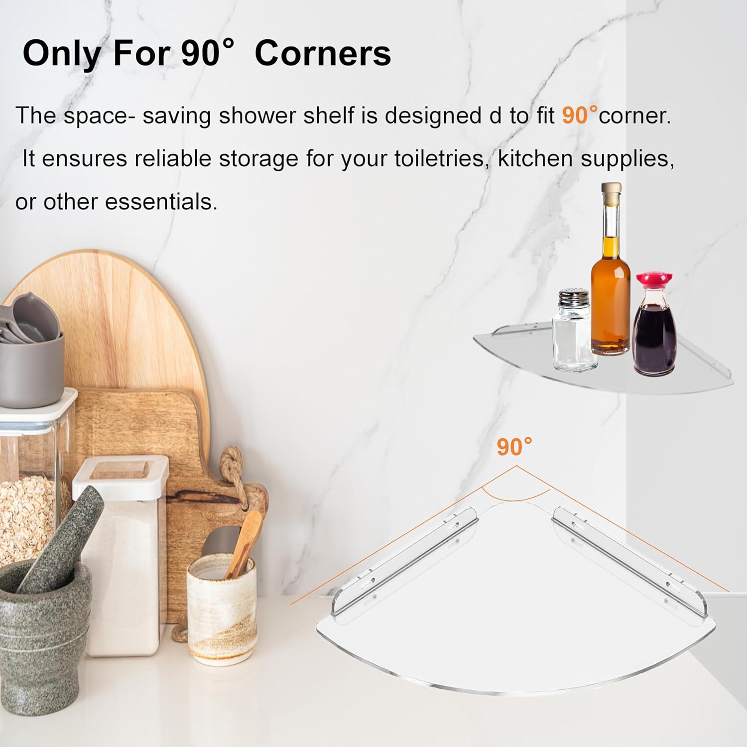 Acrylic Corner Floating Shelf 7 Inch Waterproof Wall Mount Organizer
