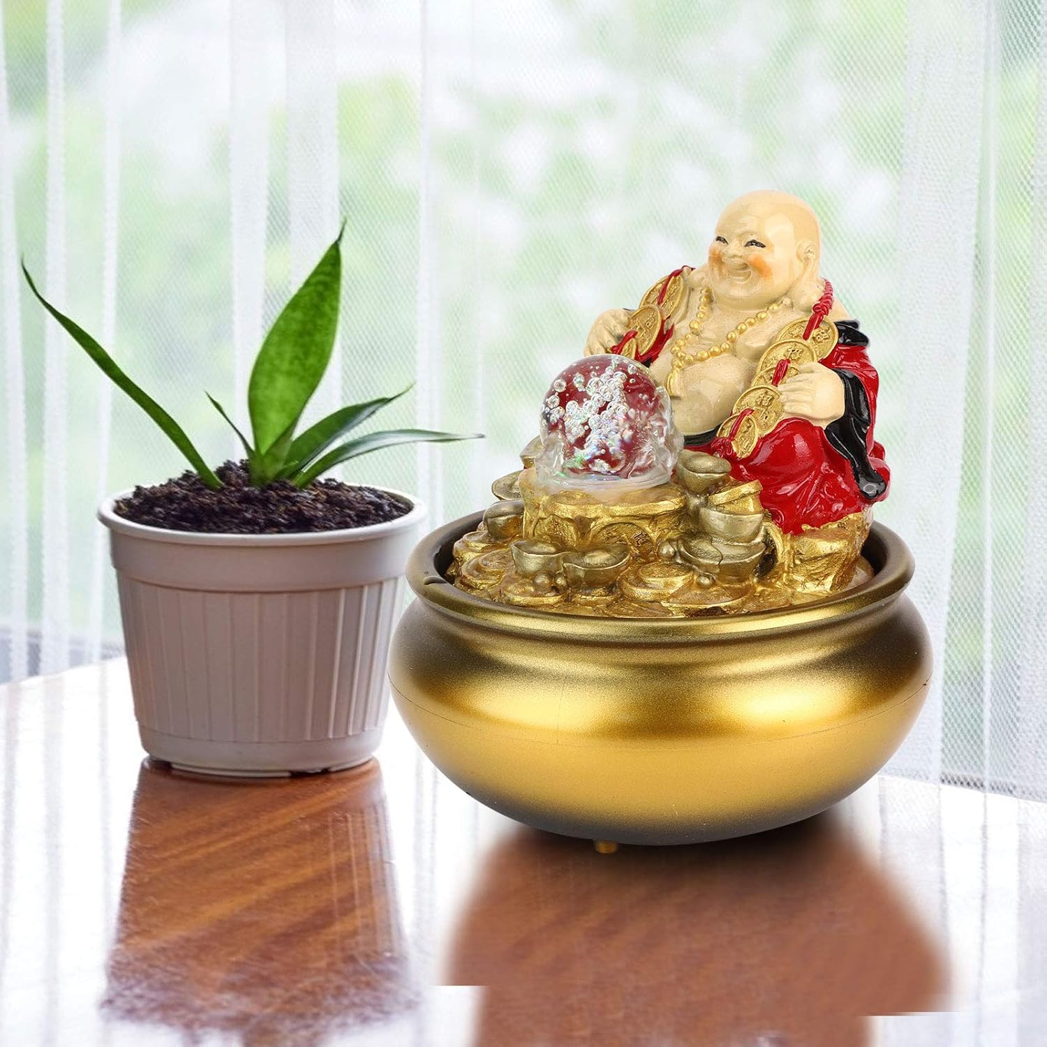 PAER Tabletop Fountain with LED Light and Rolling Ball