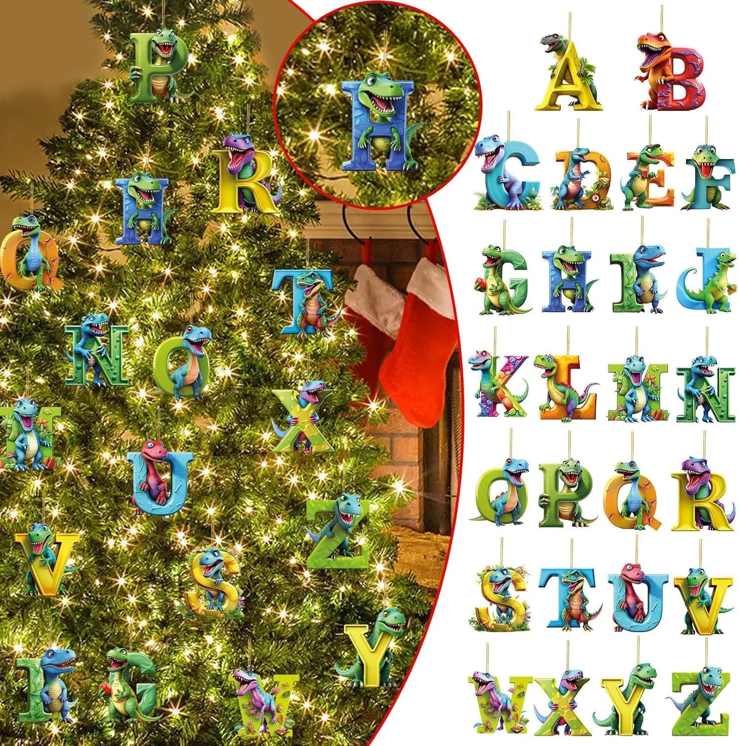 Christmas Dinosaur Cartoon Pendant Set