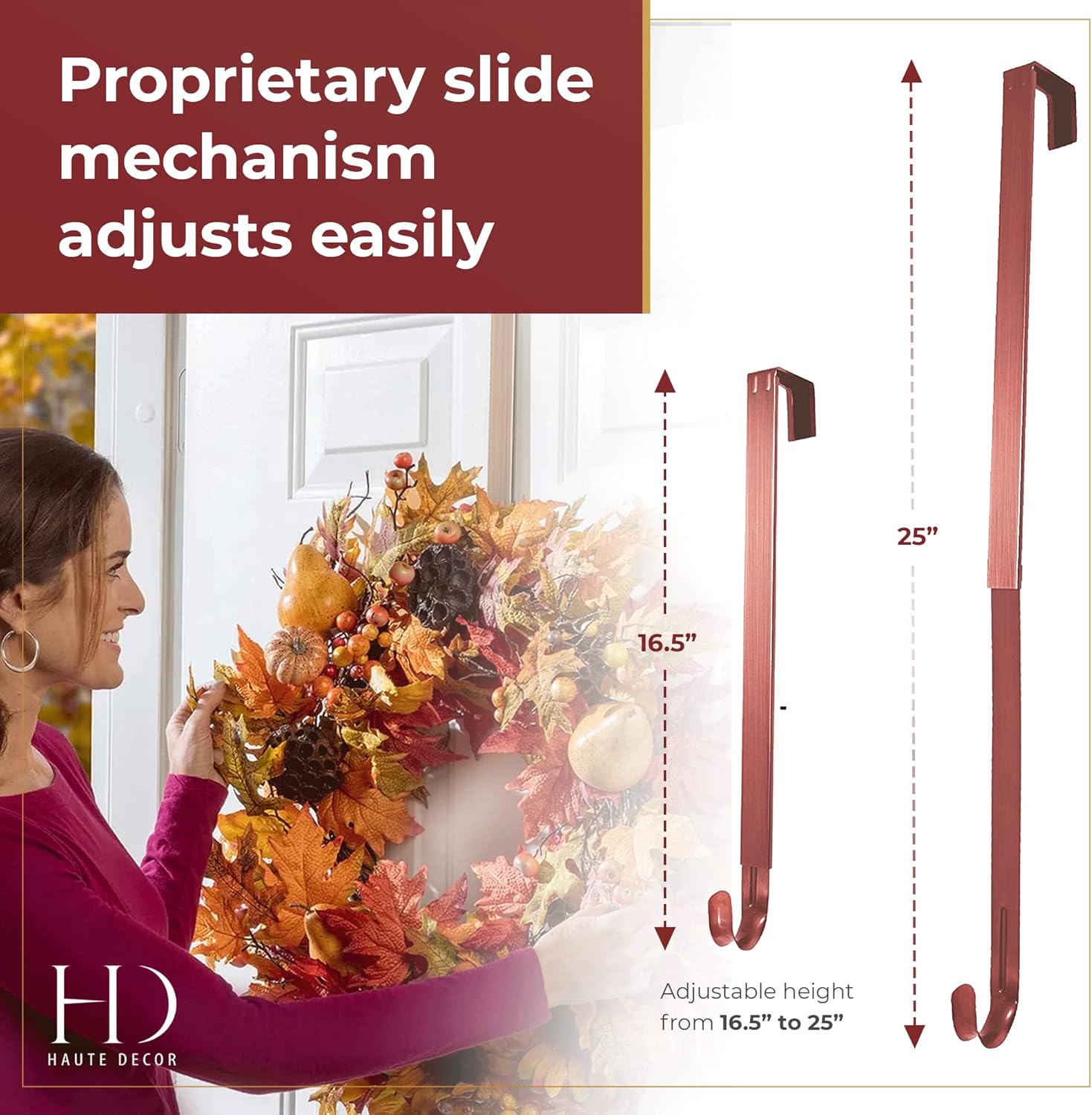 Haute Decor Adjustable Wreath Hanger - 20 Lb Capacity 1