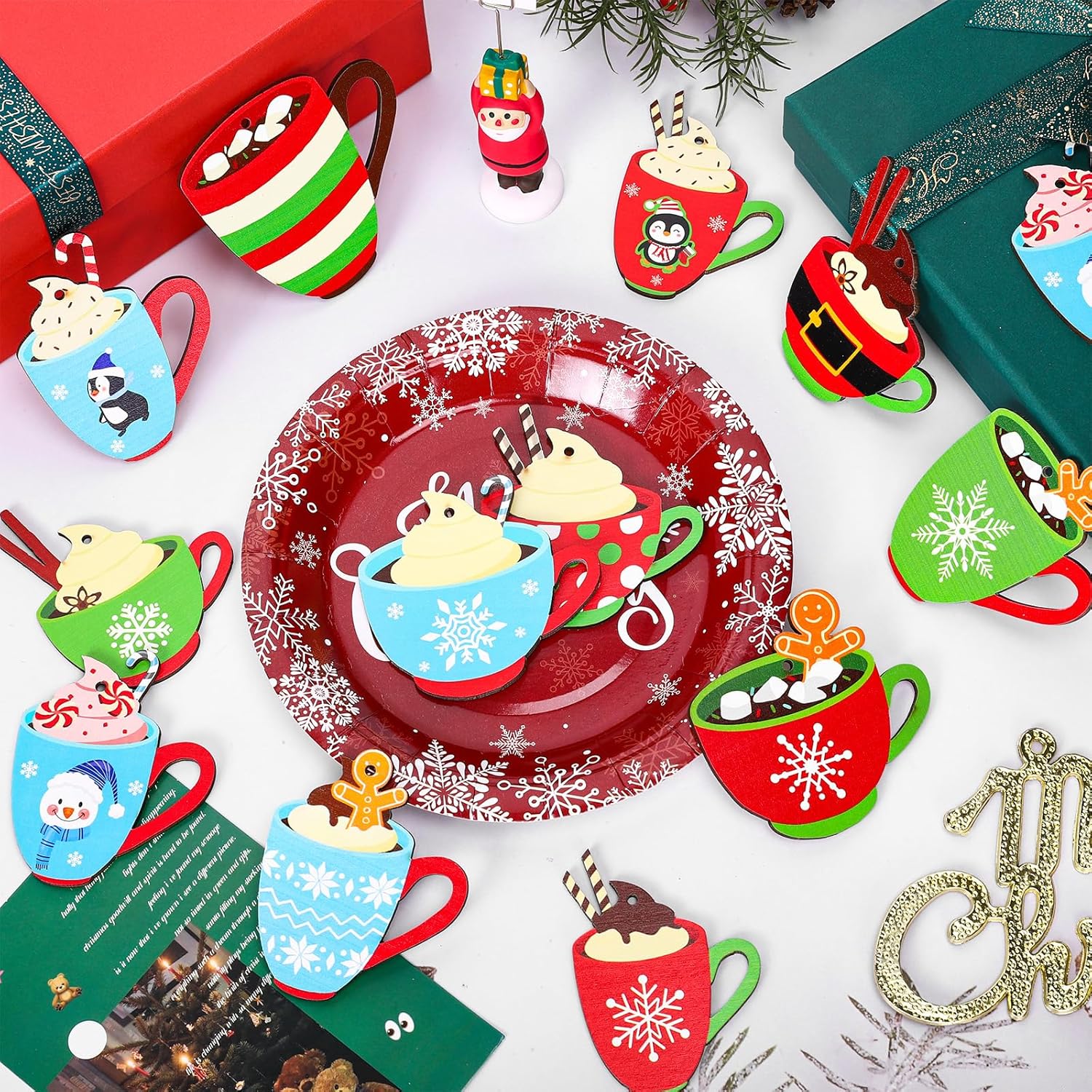 Whaline 24Pcs Winter Wood Hanging Ornaments