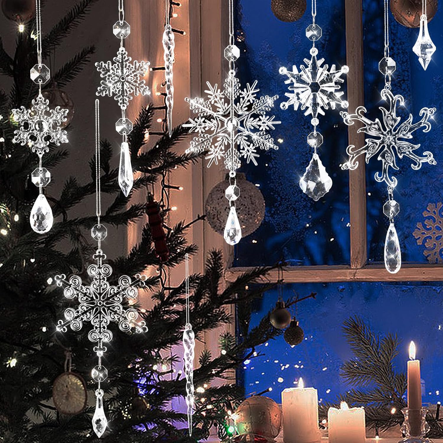 Crystal Snowflake Ornaments Set 16pcs for Christmas Tree
