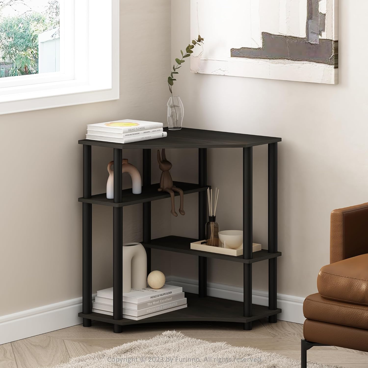 Furinno Turn-N-Tube Corner Shelf Display Bookshelf Espresso Black