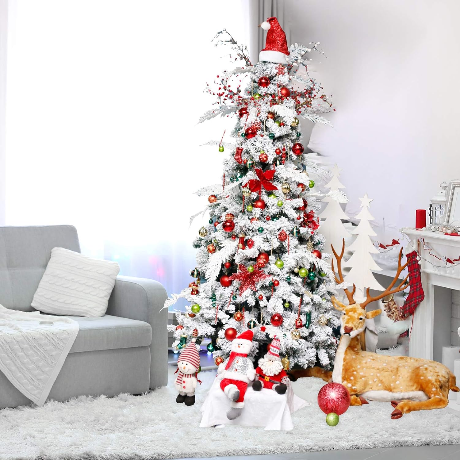ROSELEAF 30ct Shatterproof Christmas Tree Ornaments Set - Red Green Gold Plastic Hanging Balls