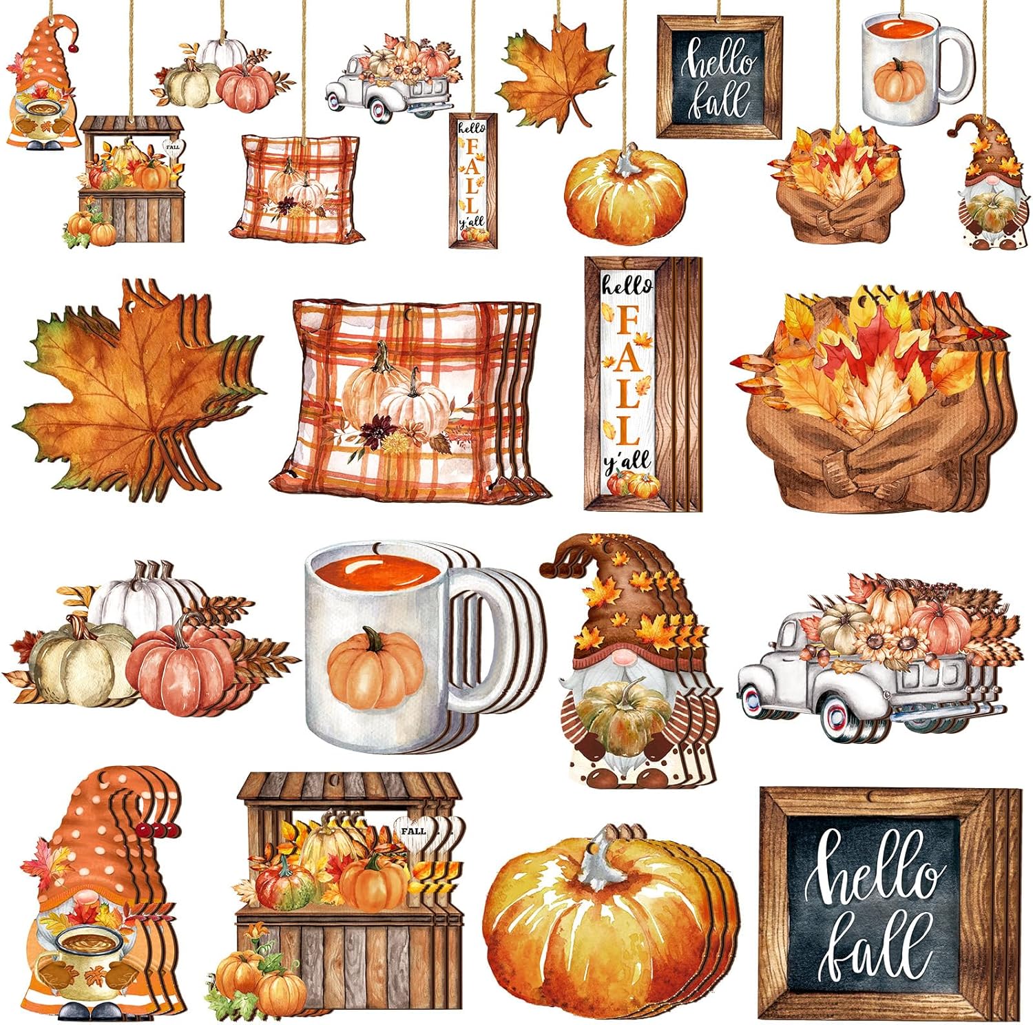Quzzil 36 Pcs Fall Wooden Hanging Ornaments Set