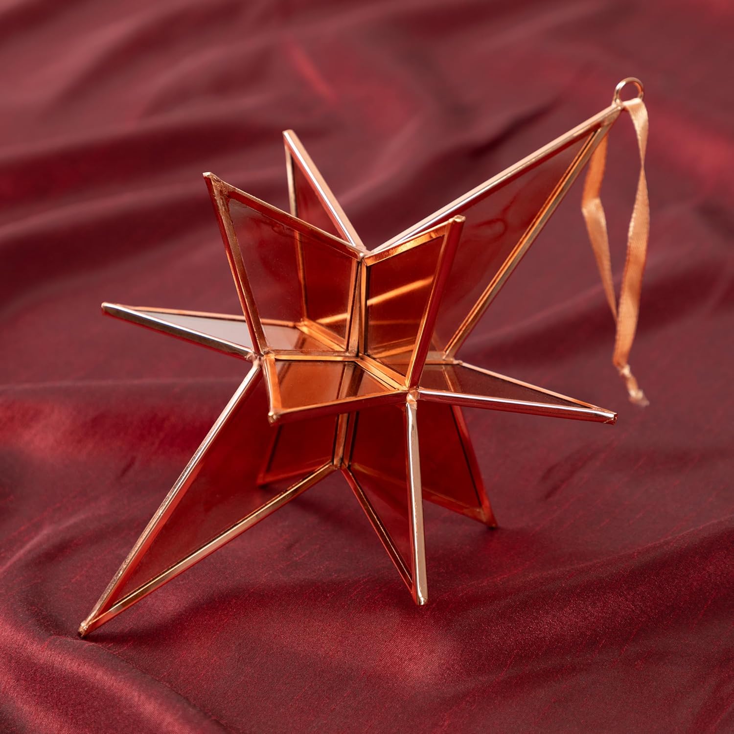 Handcrafted Stained Glass Moravian Star 3D Ornament Rose Gold Large
