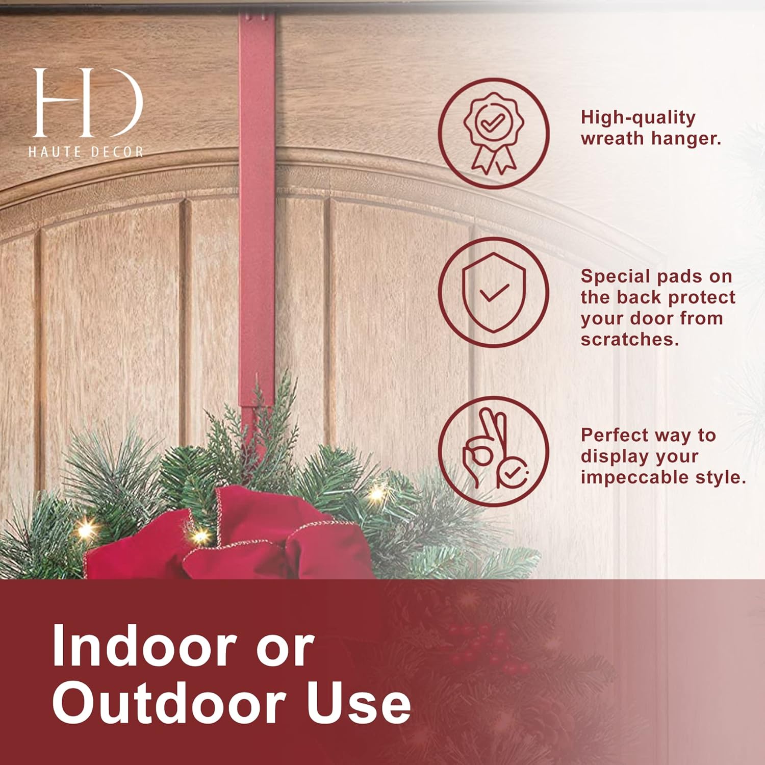 Haute Decor Adjustable Wreath Hanger 2 Pack Red