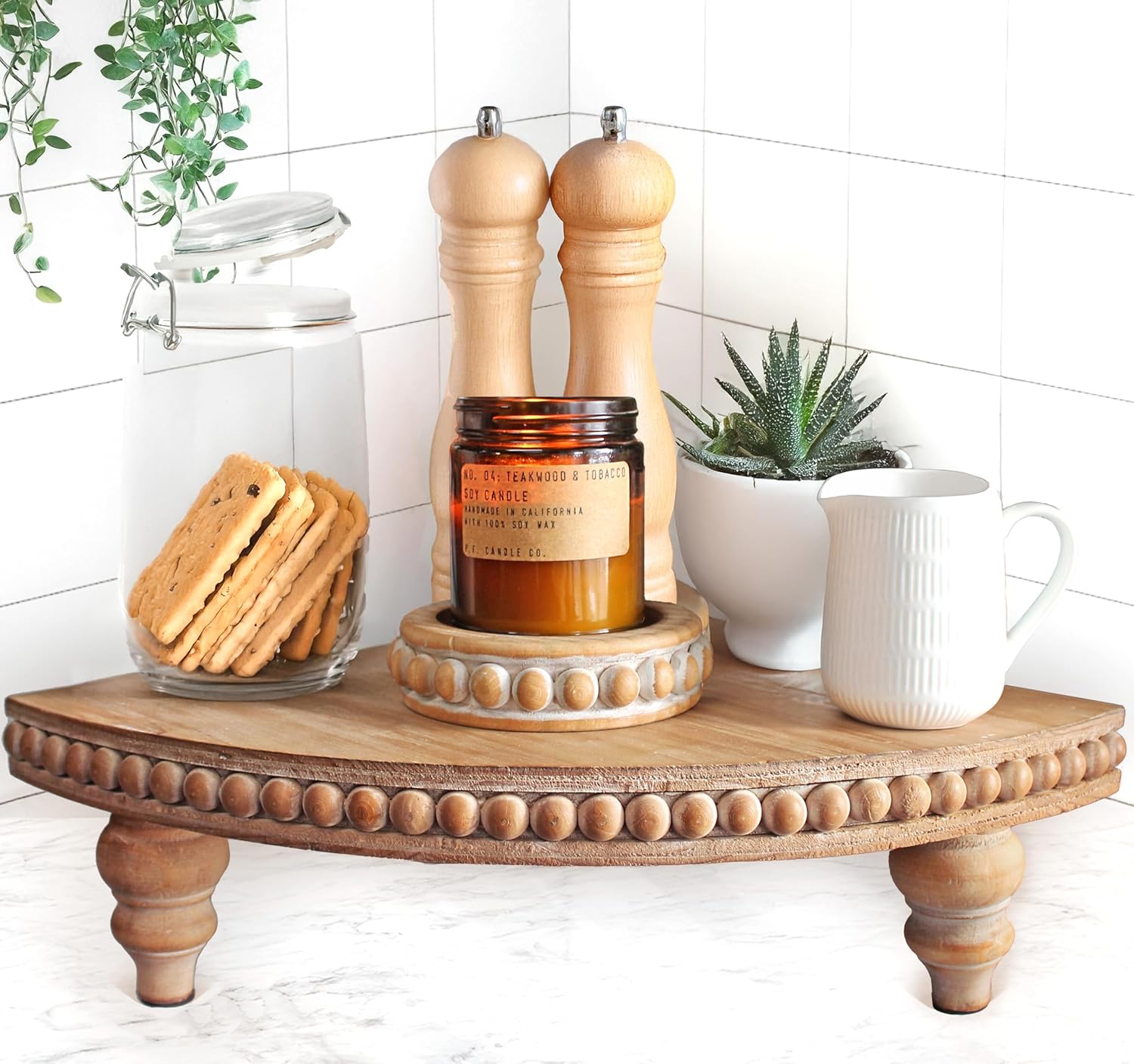 Farmhouse Corner Shelf with Removable Feet - Decorative Tray Riser