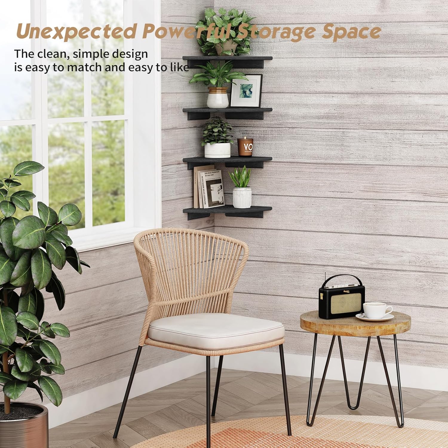 Forbena Black Floating Corner Bookshelf Set of 4