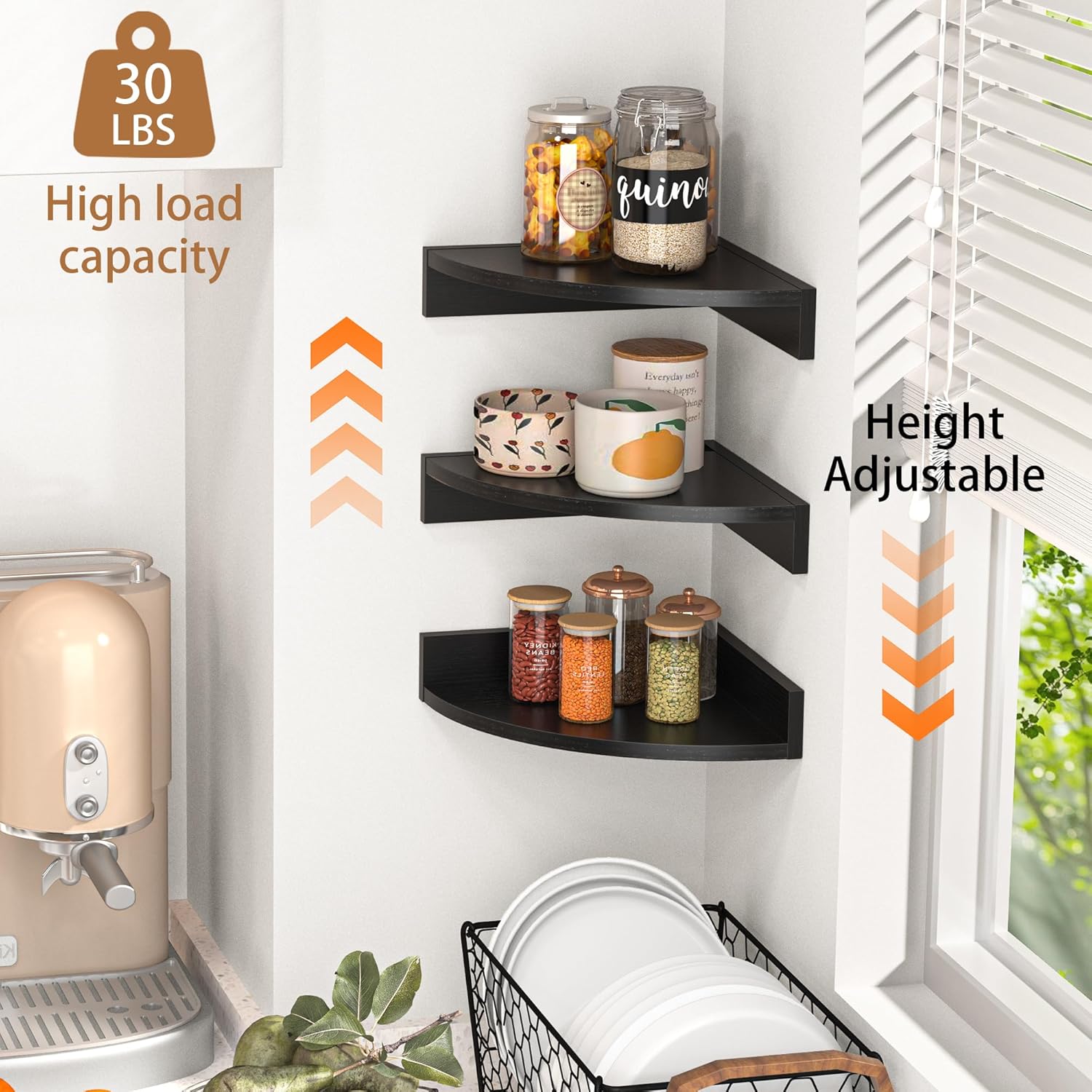 Fun Memories Corner Shelf Wall Mount 3 Pack Black