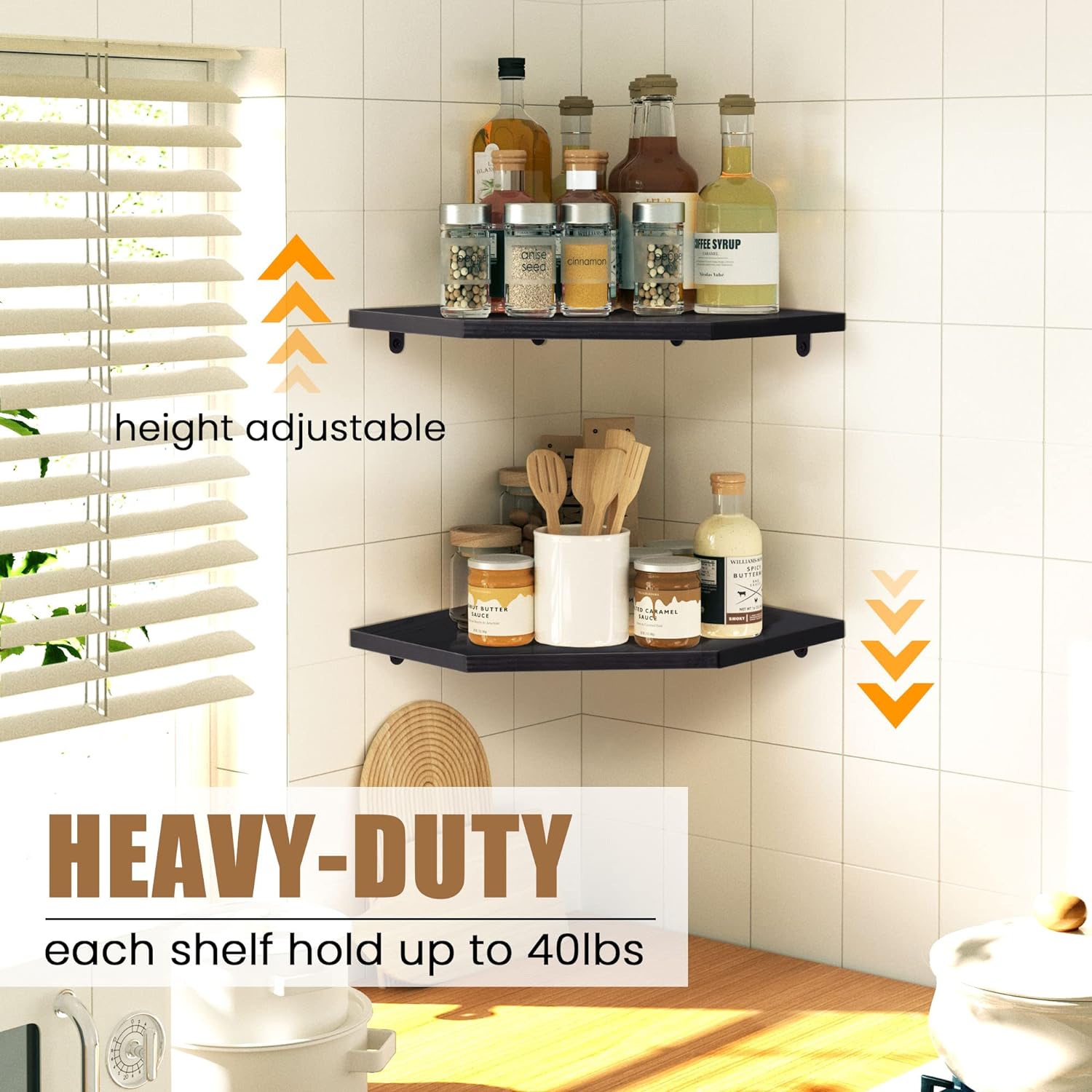 Set of 4 Classic Black Floating Corner Shelves