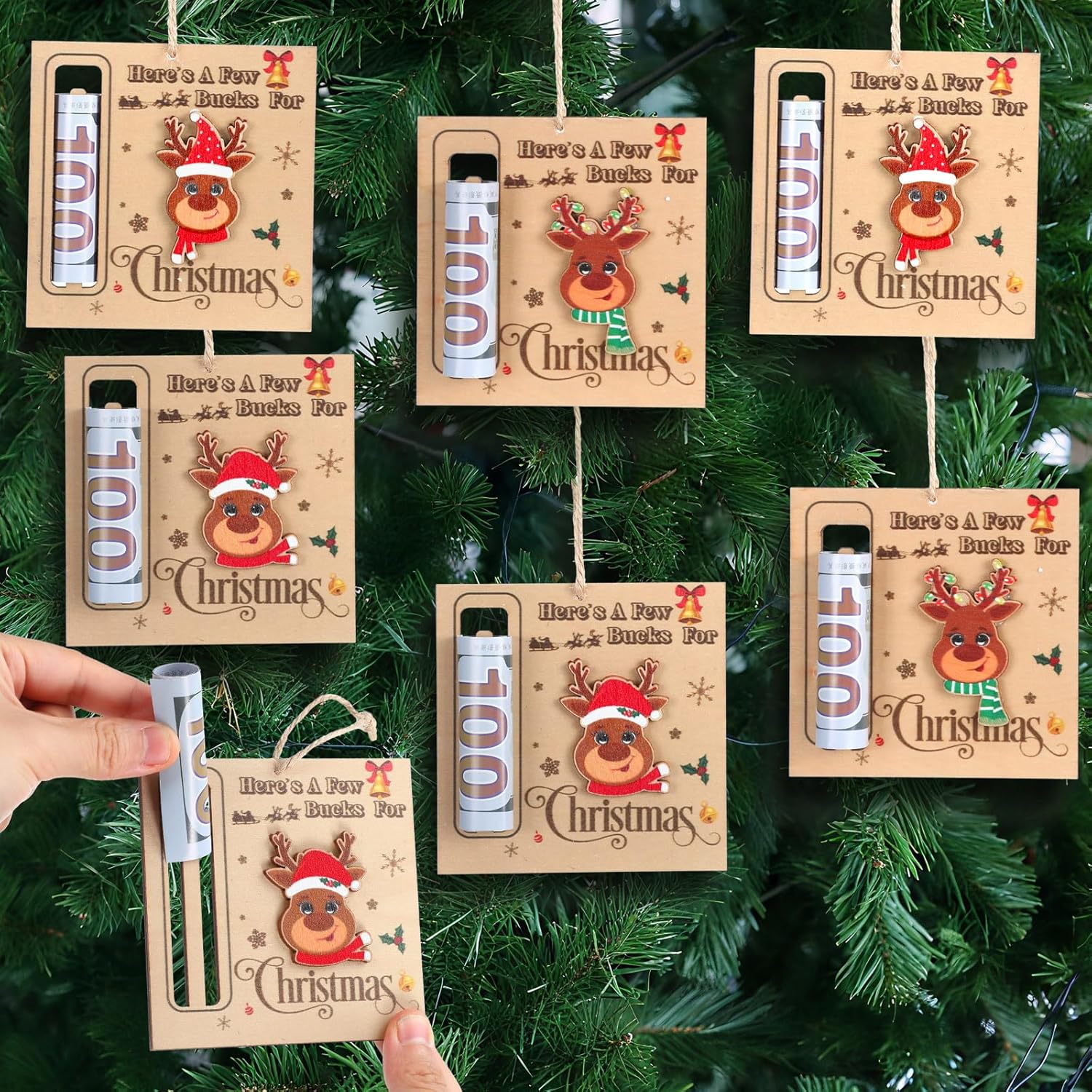 6 Pcs Wooden Christmas Money Holders for Party Favors