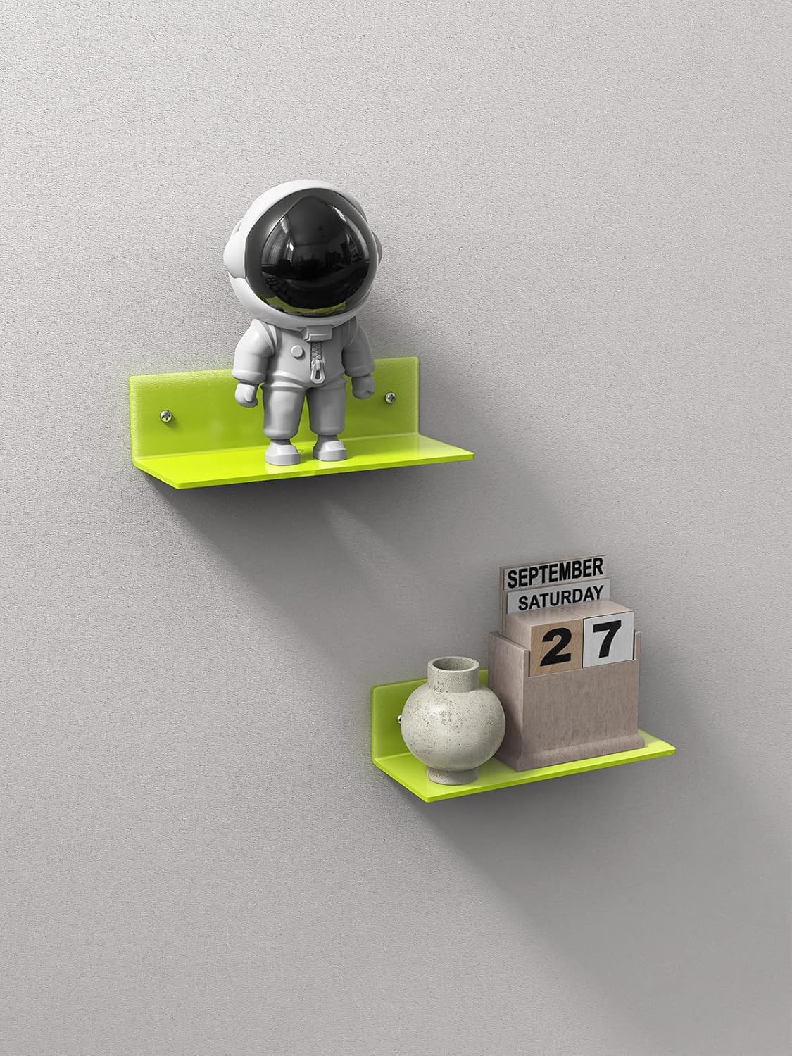 Neon Green Floating Shelf Set of 2 with Cable Clips