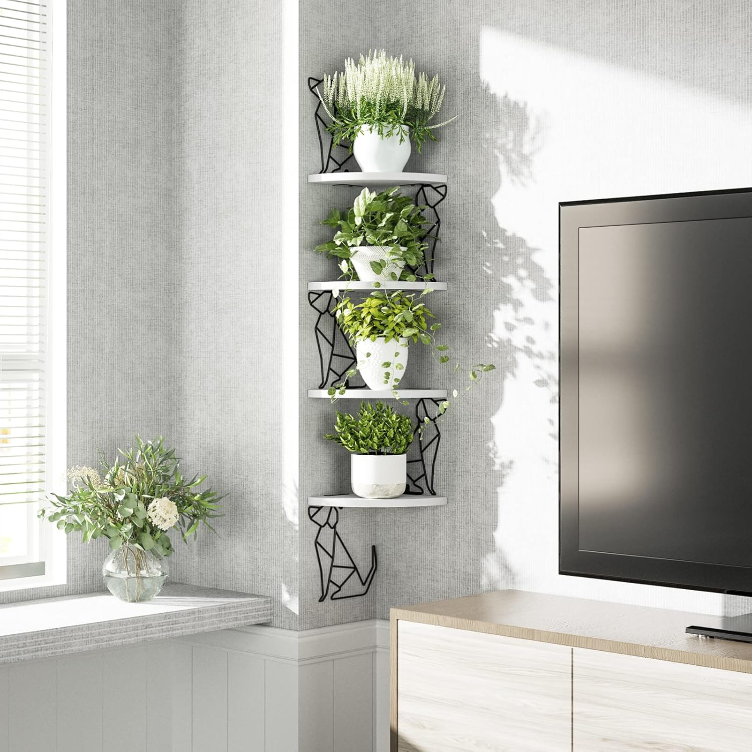Alsonerbay White Corner Shelf Wall Mount 4 Tier