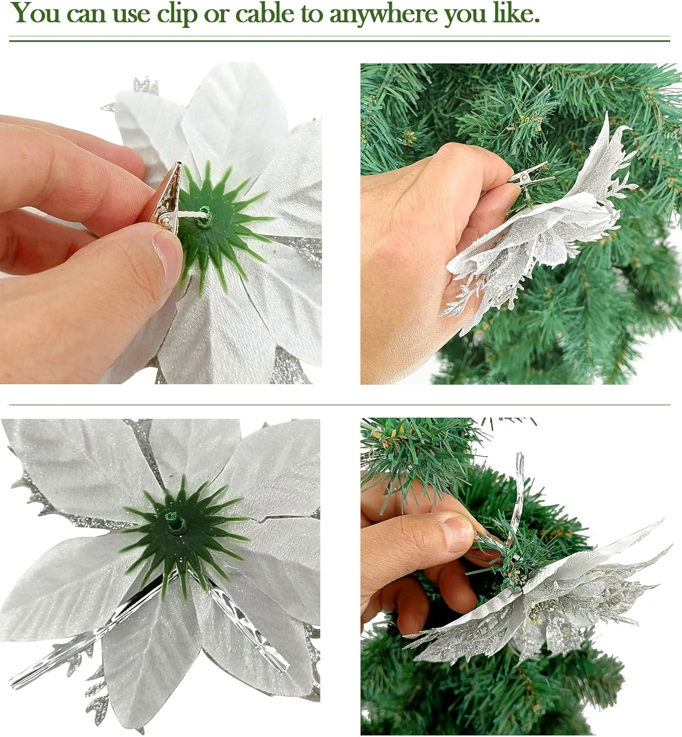 Pack of 12 Silver 5 Inch Glitter Flower Christmas Hanging Ornaments