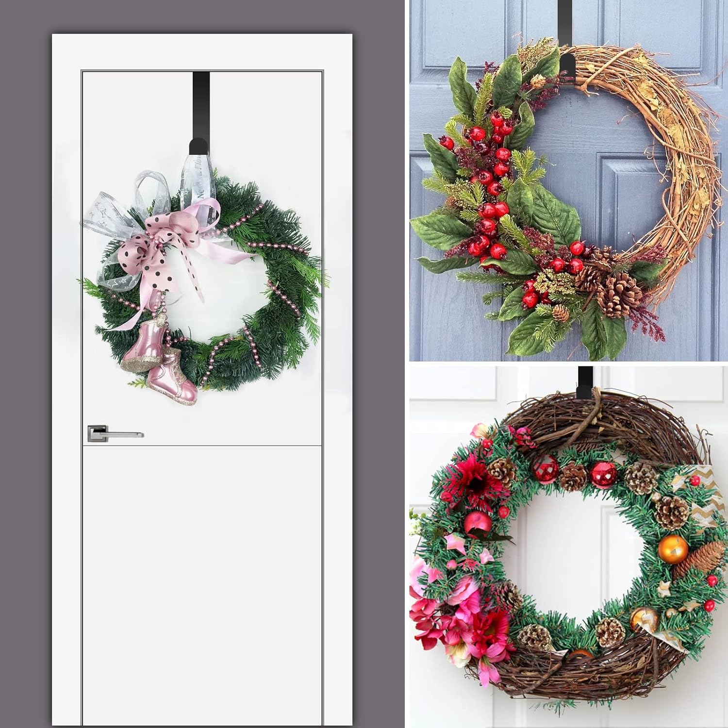 JUGEFORNI 12 Inch Black Door Wreath Hanger