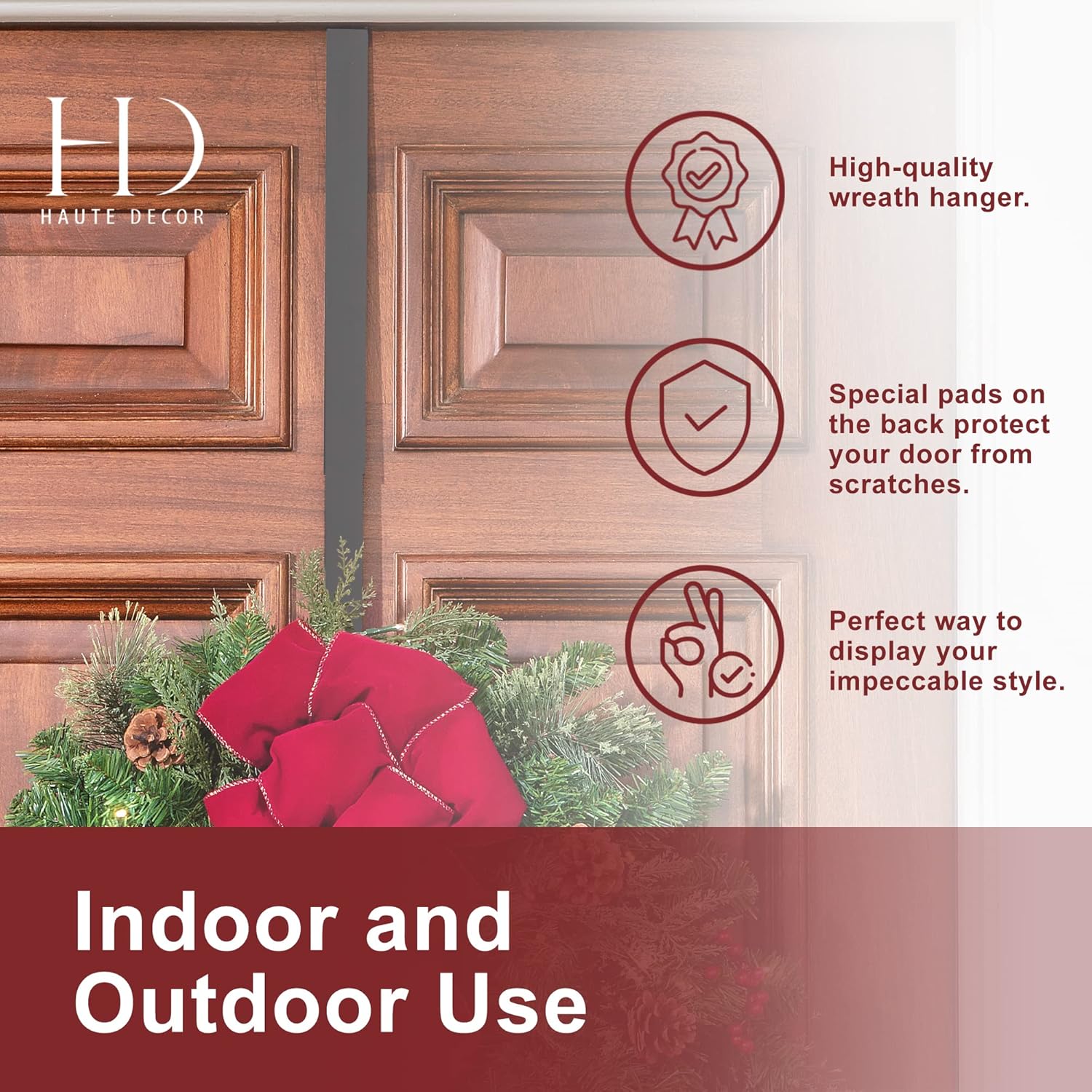 Haute Decor 2-Pack Adjustable Wreath Hanger Hook - Matte Black