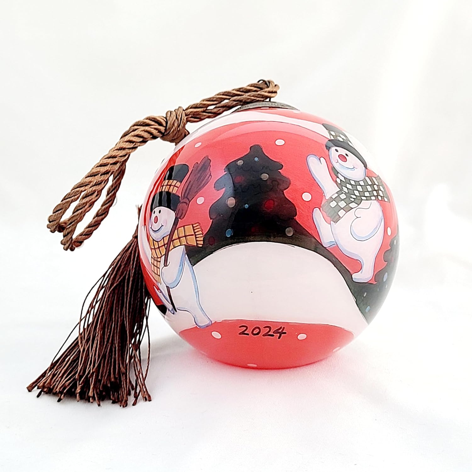 Handmade Red Snowman Glass Ornament with Gift Box