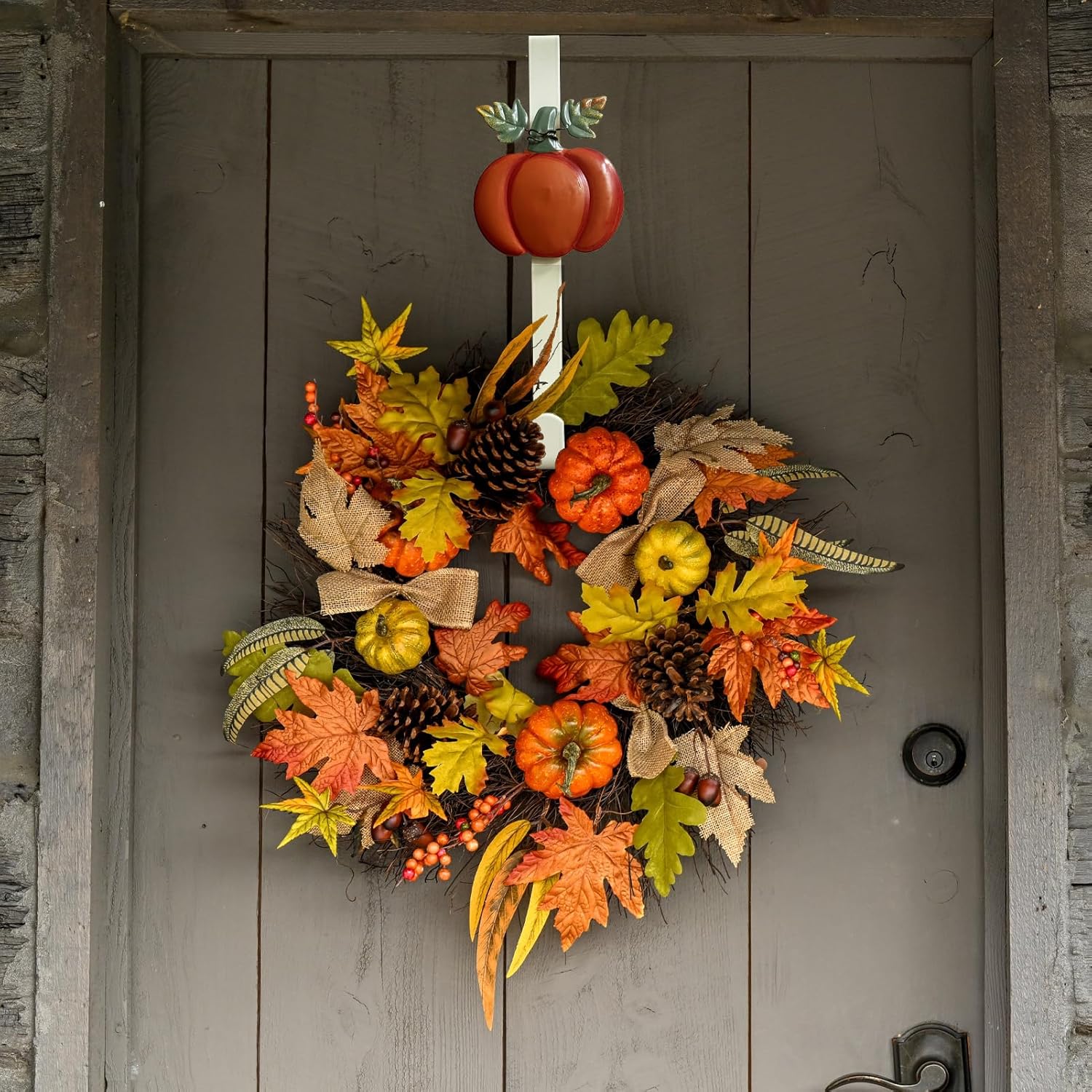 2 Pack Fall Wreath Door Hanger with Pumpkin Sunflower