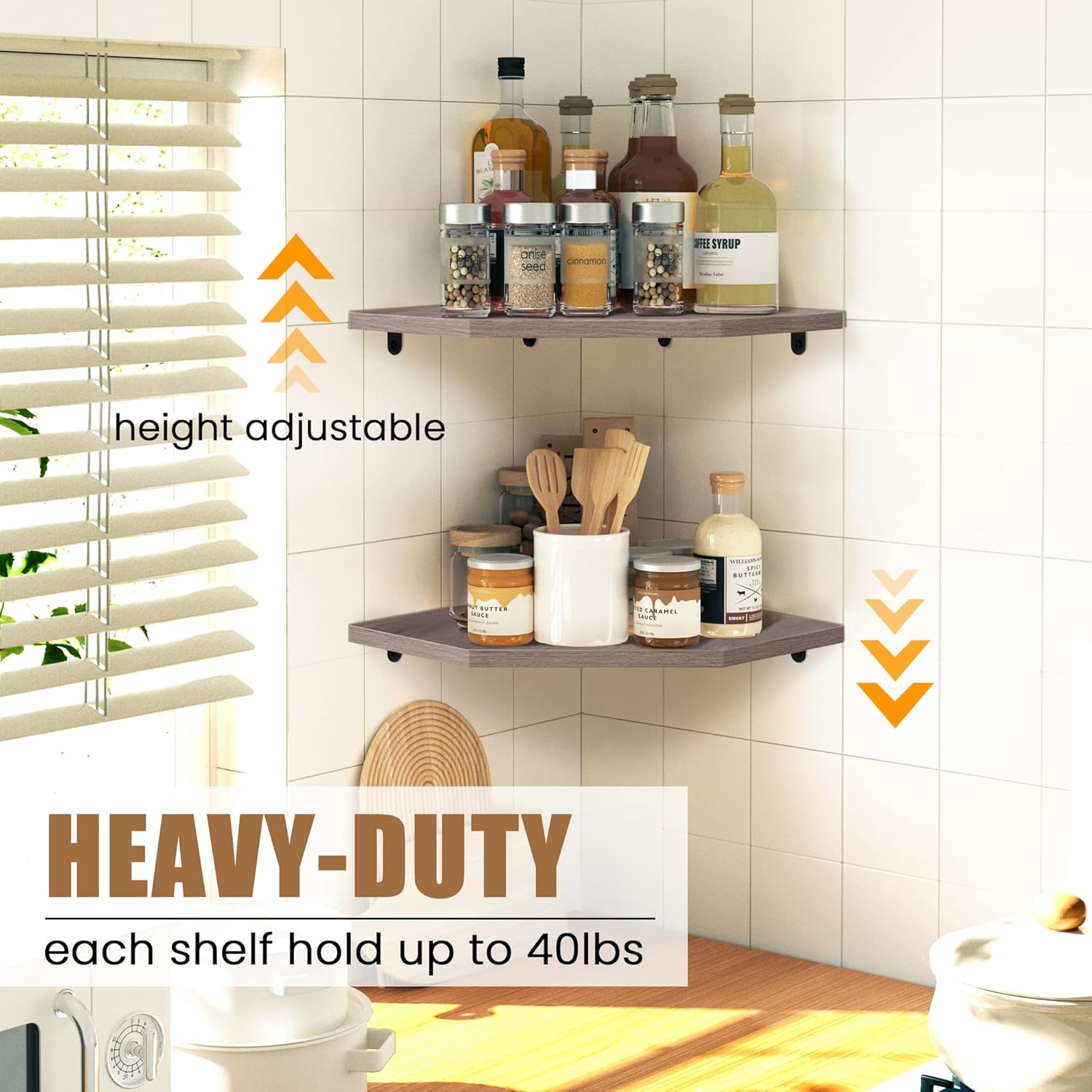Set of 2 Rustic Grey Corner Wall Shelves