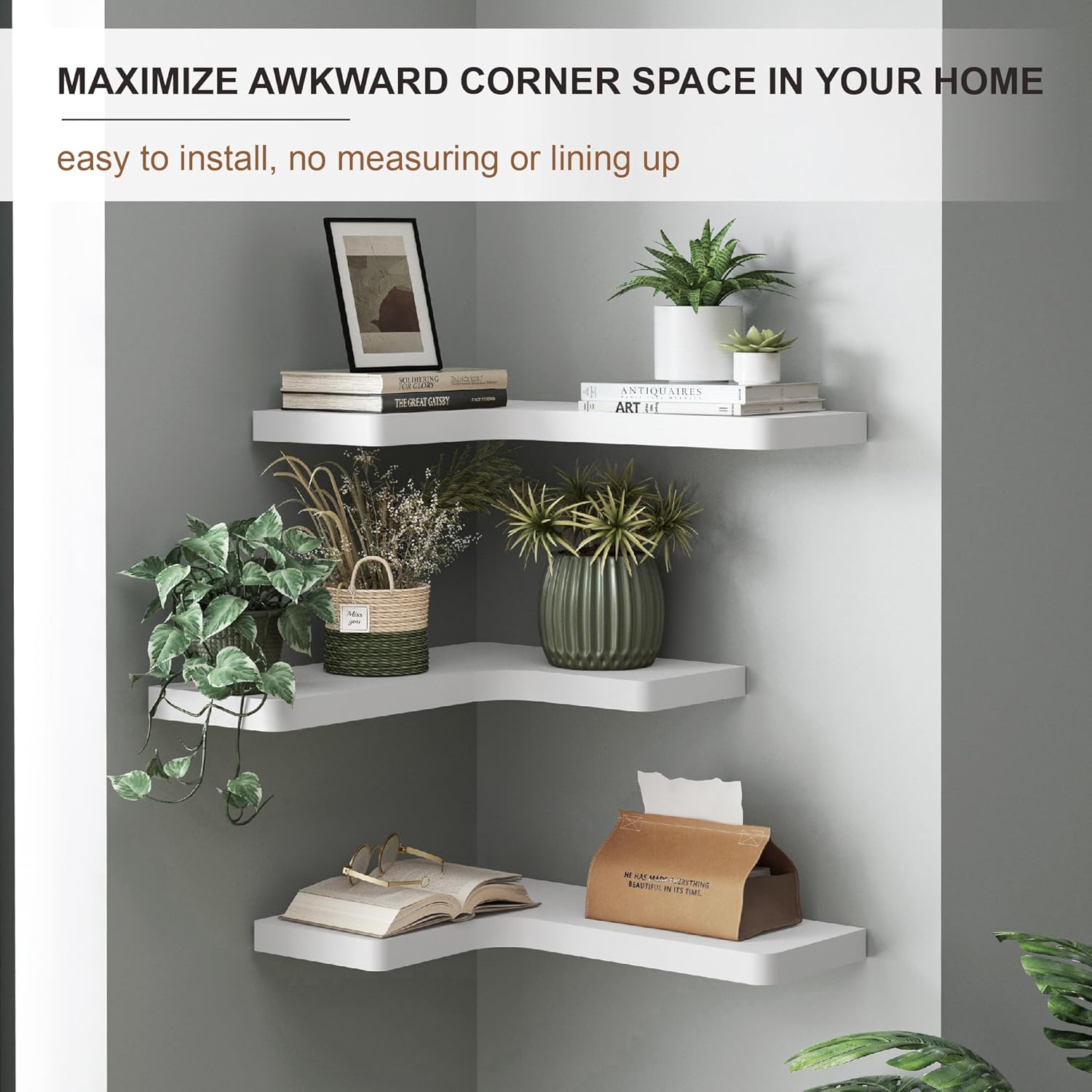 Fuqing Corner Floating Shelves Set of 3 White