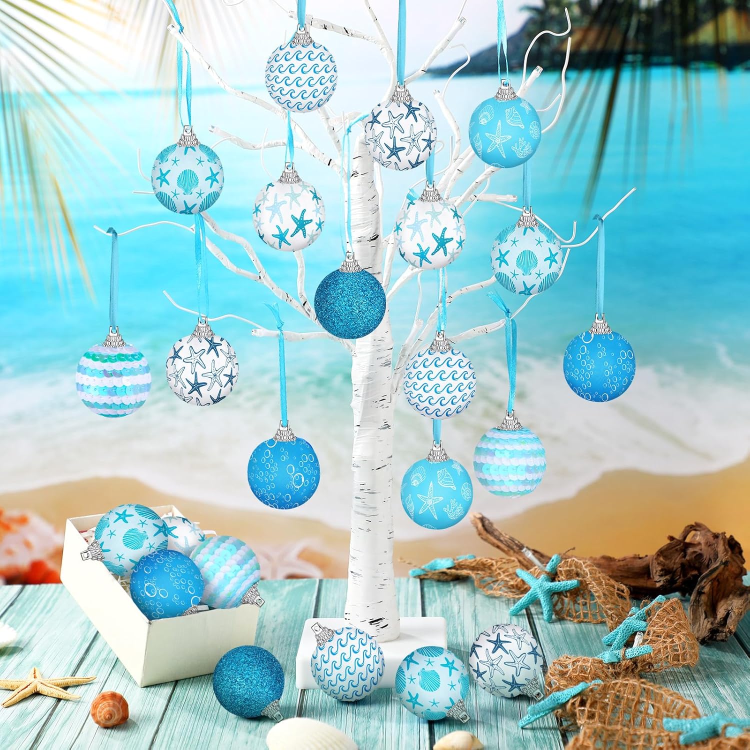 16 Pcs Summer Tree Decorations Sea Animal Hanging Ornaments