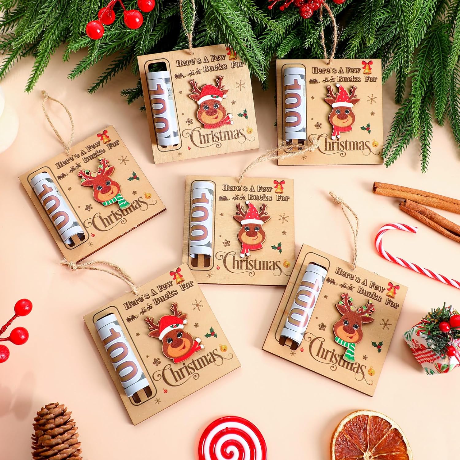 6 Pcs Wooden Christmas Money Holders for Party Favors