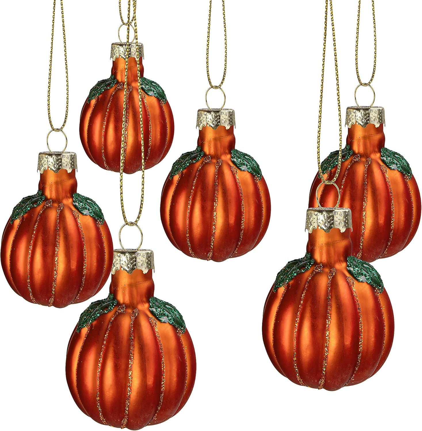 Watayo 6 Pcs Fall Pumpkin Glass Hanging Ornaments