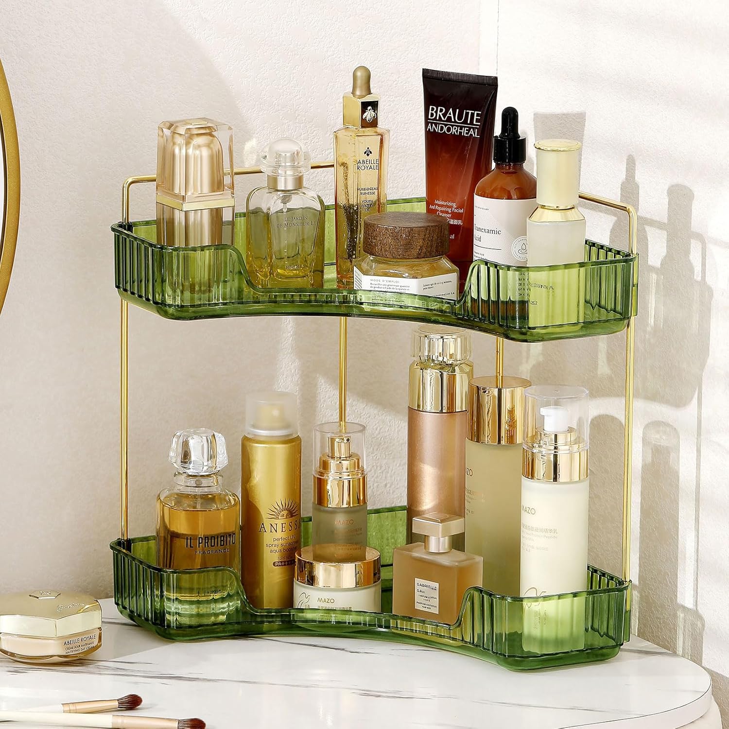 YCIADONE Corner Counter Organizer 2 Tiers Cosmetic Tray