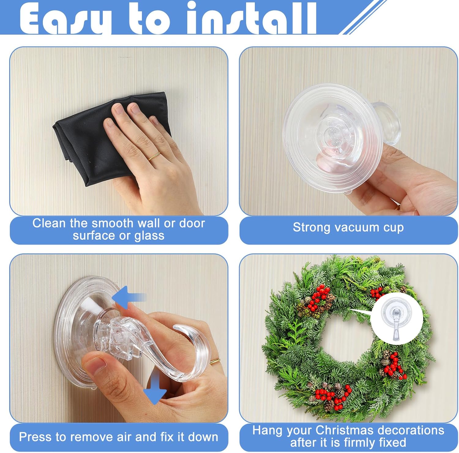 Wonderjune 6 Pcs Clear Suction Cup Wreath Hanger