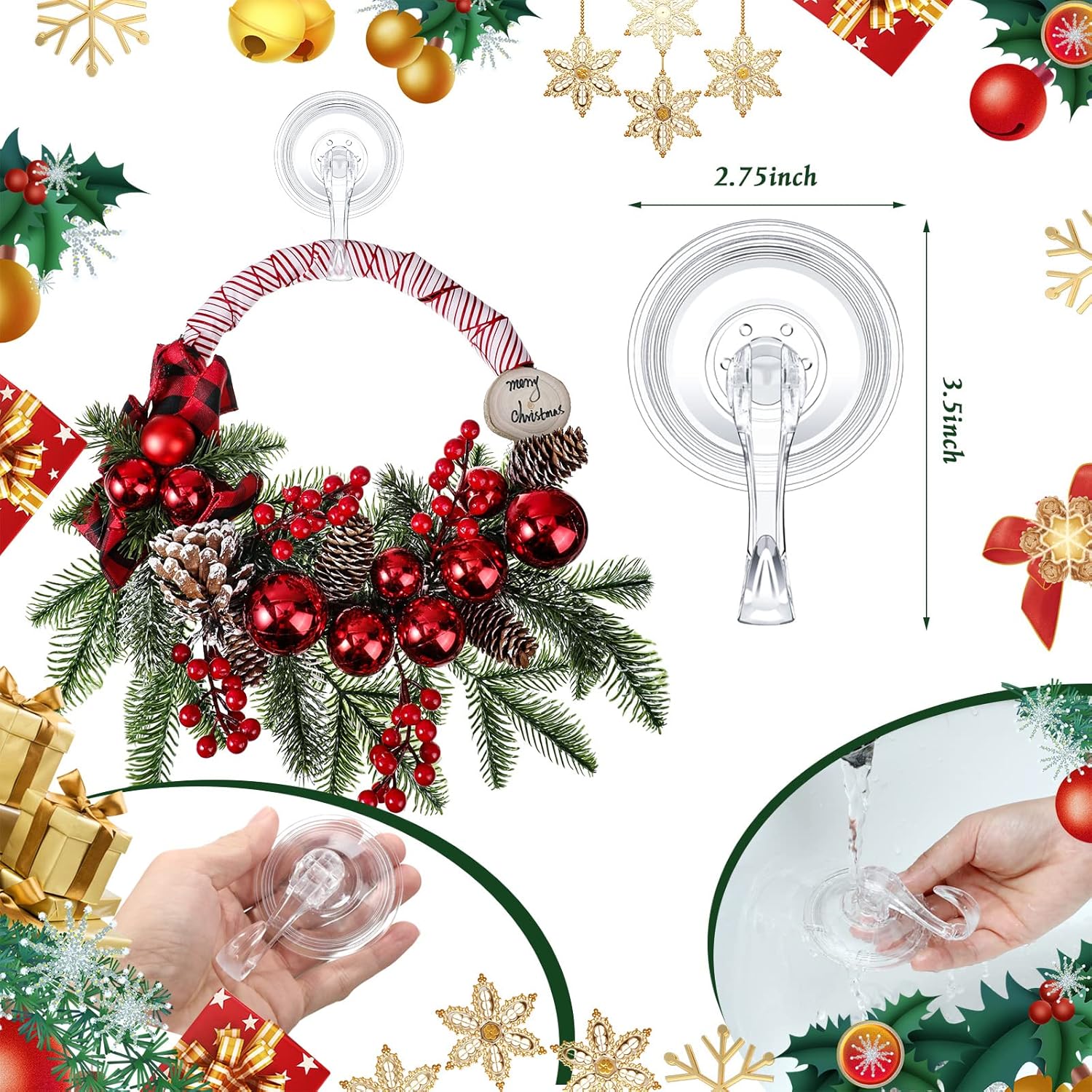 Yookeer Heavy Duty Suction Cup Wreath Hanger Hooks 8 Pcs