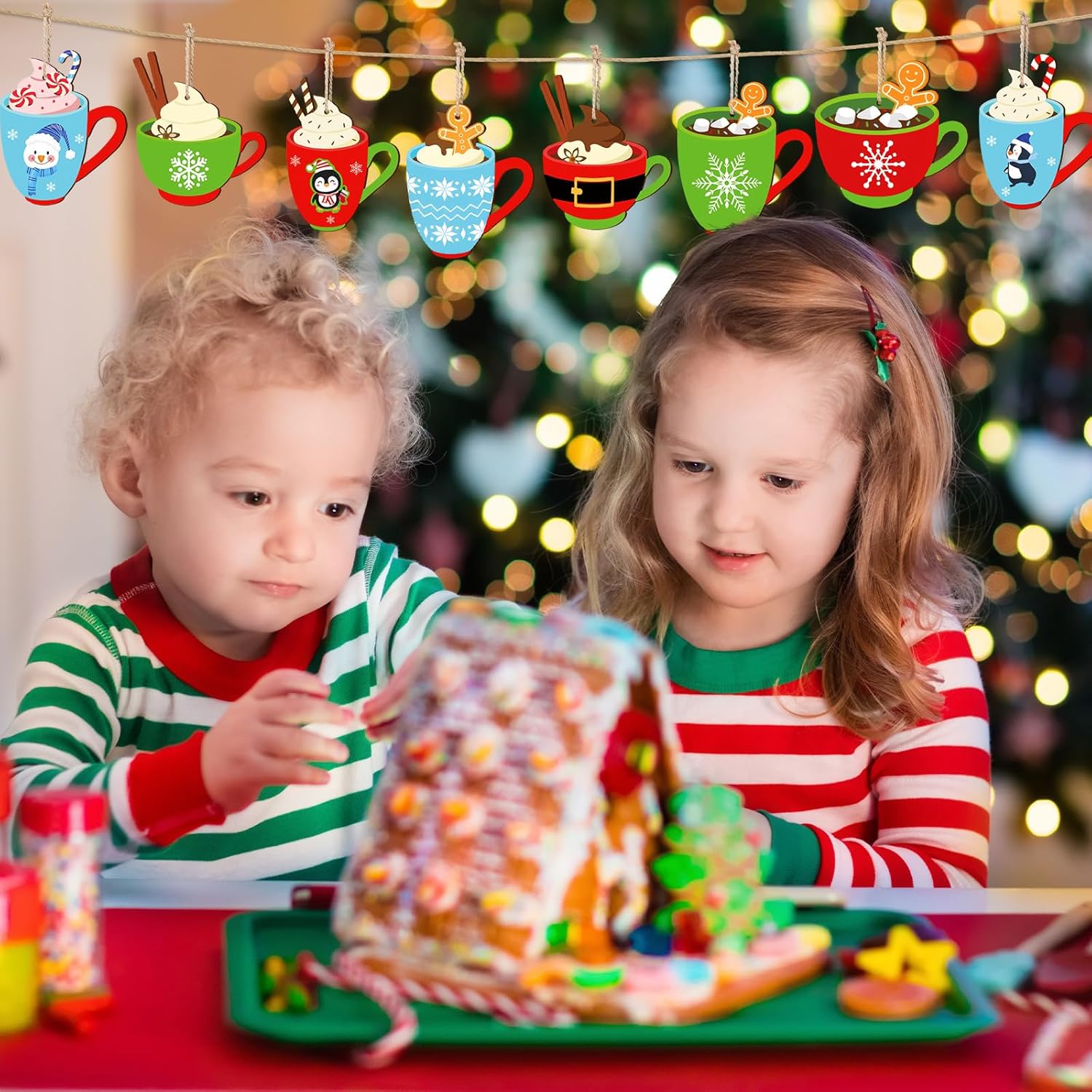 Whaline 24Pcs Winter Wood Hanging Ornaments